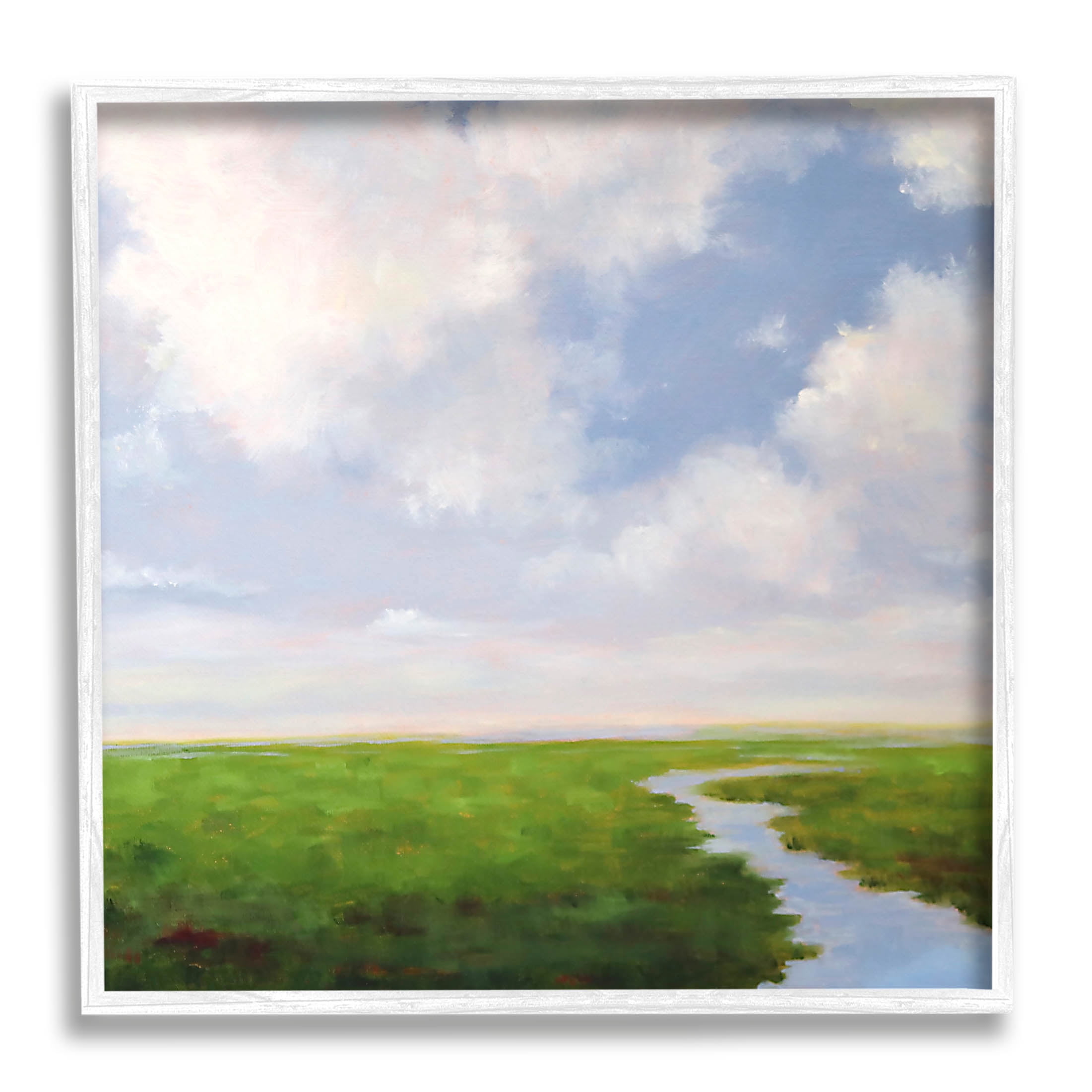 Stupell Industries Rural Country Grassland Stream Painting White Framed Art Print Wall Art, Design by Catherine Andersen