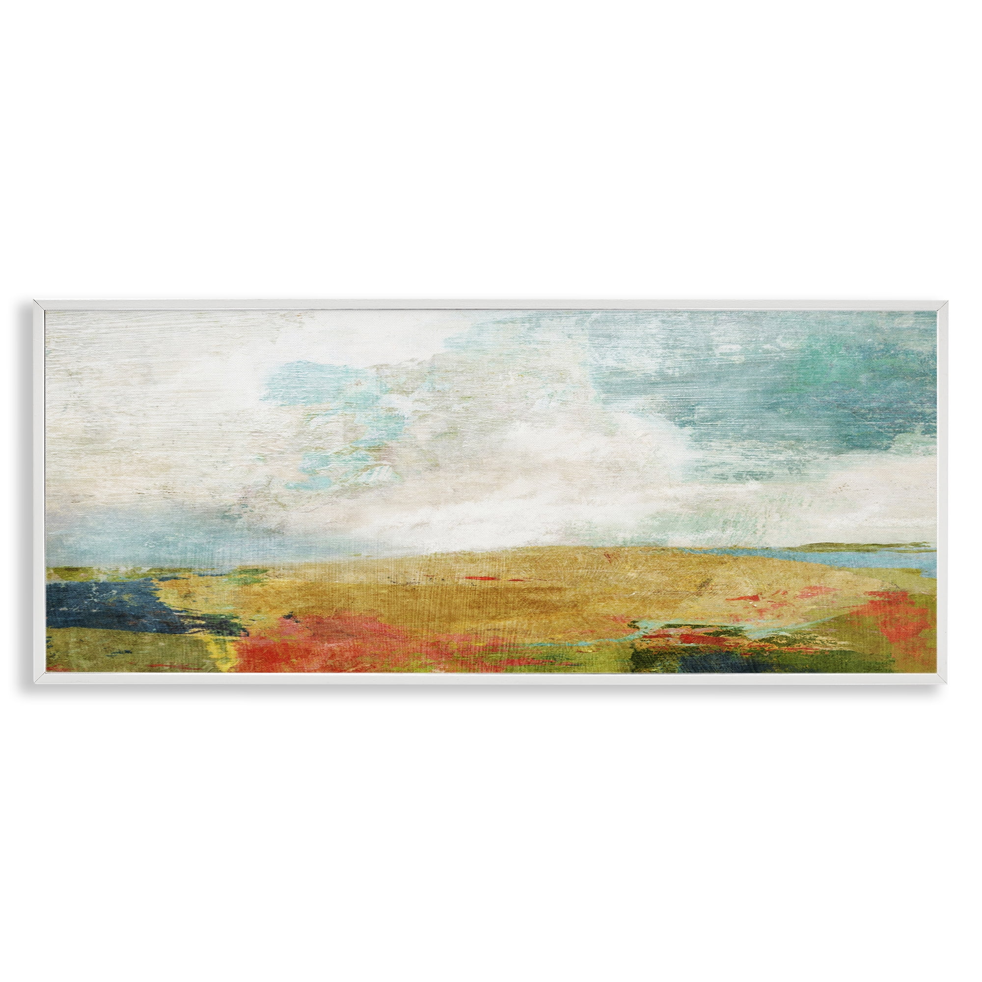 Stupell Industries Rural Country Hills Impression Abstract Painting White Framed Art Print Wall Art, 30 x 13