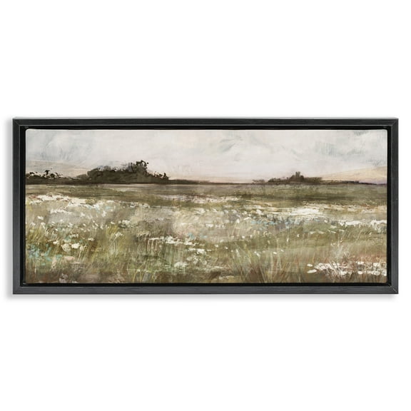 Stupell Industries Rural Country Meadow Landscape Painting Black Floater Framed Canvas Art Print Wall Art, 25 x 11