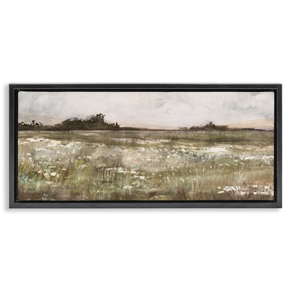 Stupell Industries Rural Country Meadow Landscape Painting Black Floater Framed Canvas Art Print Wall Art, 31 x 14