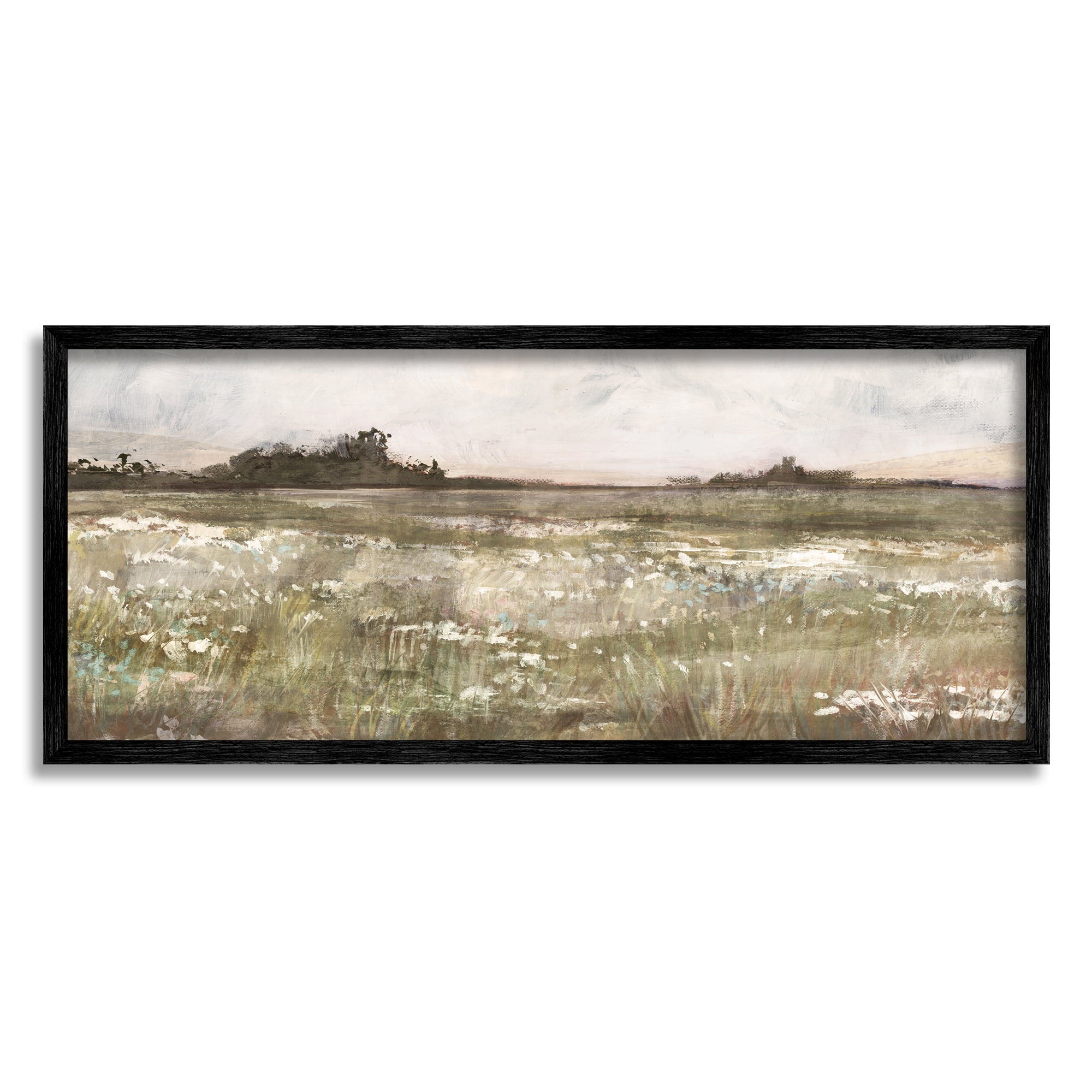 Stupell Industries Rural Country Meadow Nature Painting Black Framed Art Print Wall Art, 24 x 10