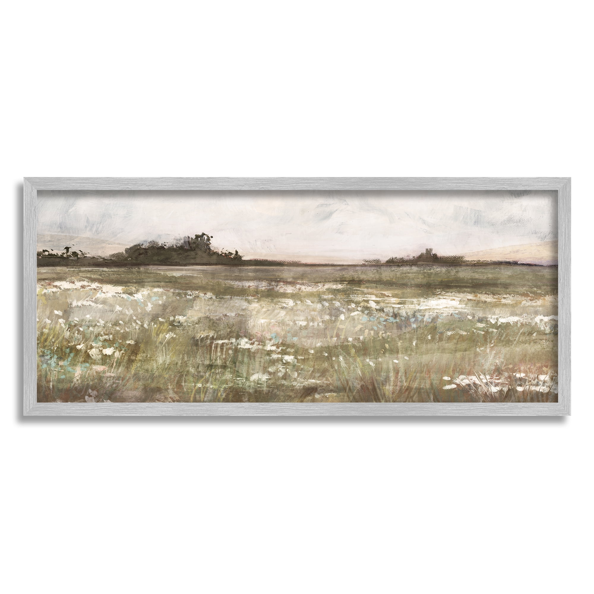 Stupell Industries Rural Country Meadow Nature Painting Gray Framed Art Print Wall Art, 24 x 10