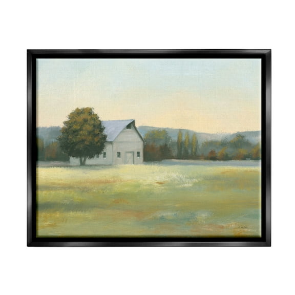 Stupell Industries Rural Countryside Cottage Nature Painting Black Floater Framed Art Print Wall Art, 21 x 17