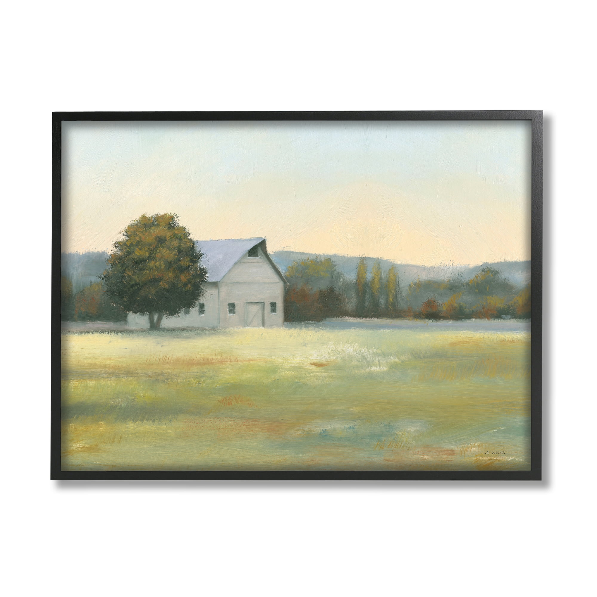Stupell Industries Rural Countryside Cottage Nature Painting Black Framed Art Print Wall Art, 20 x 16