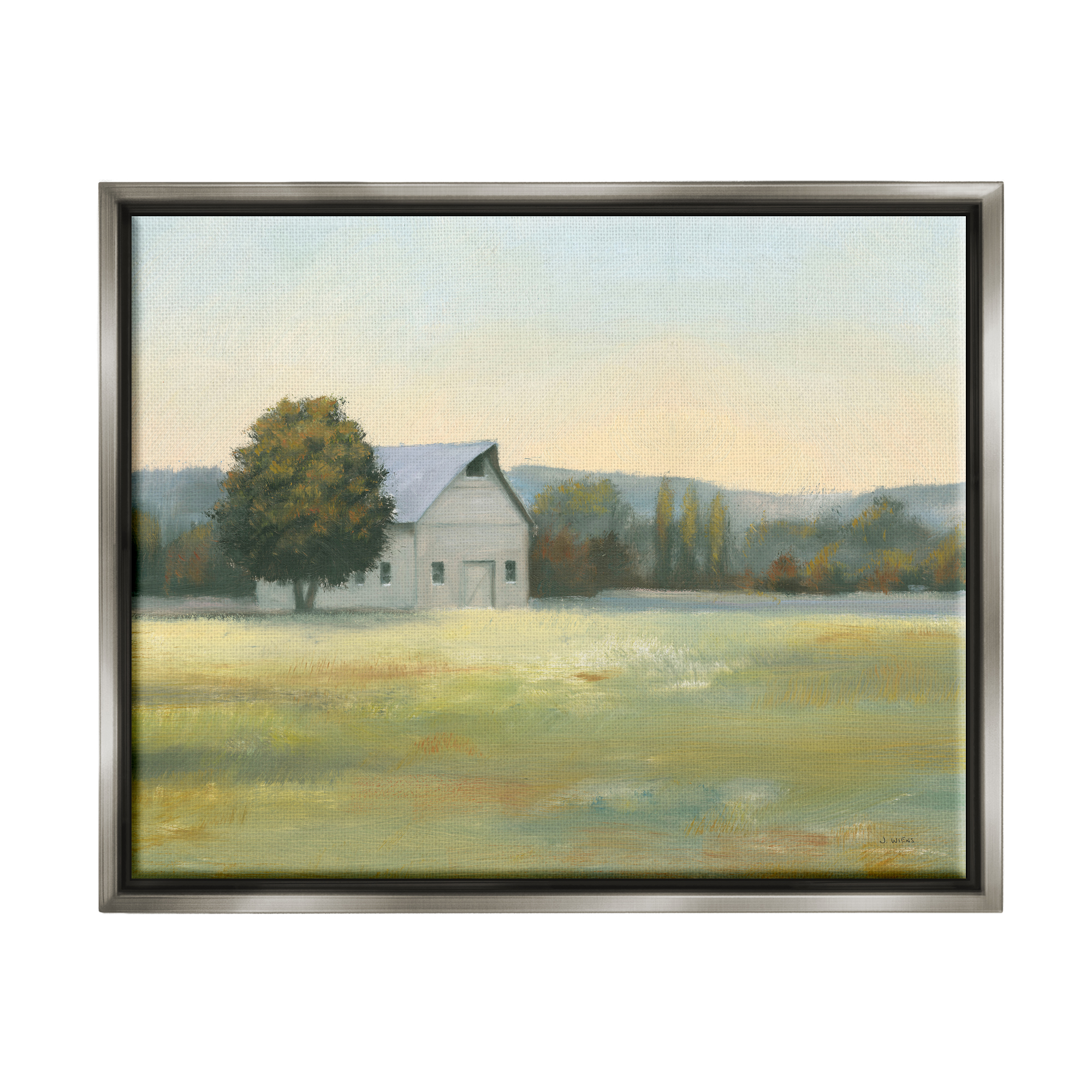 Stupell Industries Rural Countryside Cottage Nature Painting Gray Floater Framed Art Print Wall Art, 31 x 25