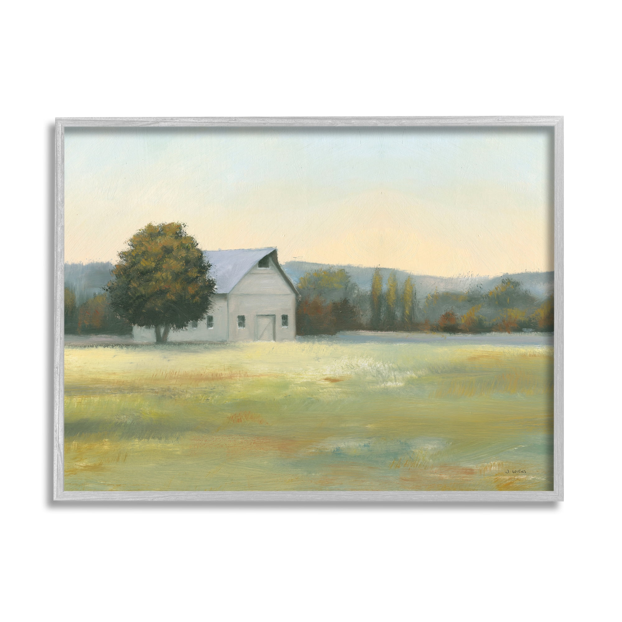 Stupell Industries Rural Countryside Cottage Nature Painting Gray Framed Art Print Wall Art, 30 x 24