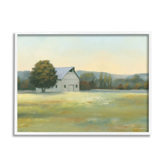 Stupell Industries Rural Countryside Cottage Nature Painting White Framed Art Print Wall Art, 20 x 16