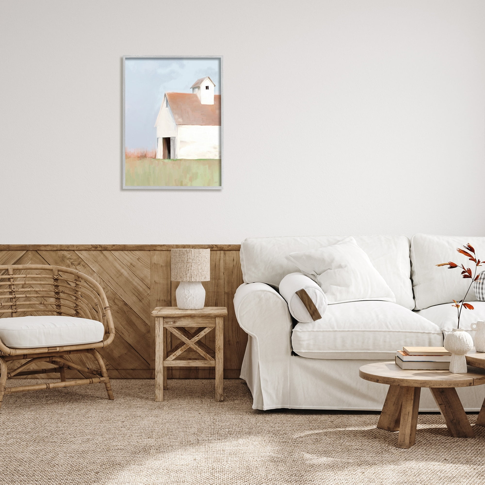 Stupell Industries Rural Countryside Field Casual White Barn House Painting Gray Framed Art Print Wall Art, Design by Amy Hall