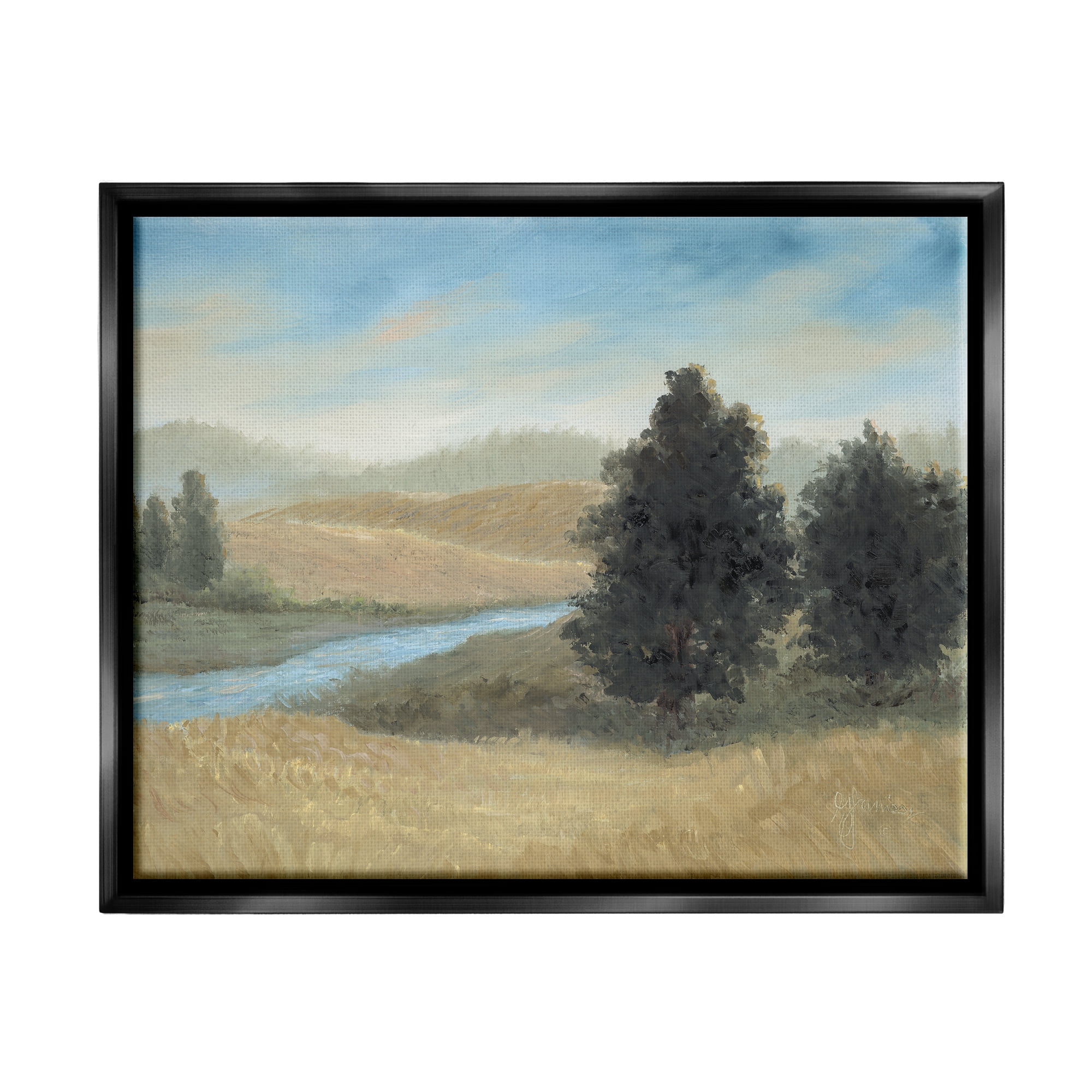 Stupell Industries Rural Creek Landscape Landscape Painting Black Floater Framed Canvas Art Print Wall Art, 31 x 25
