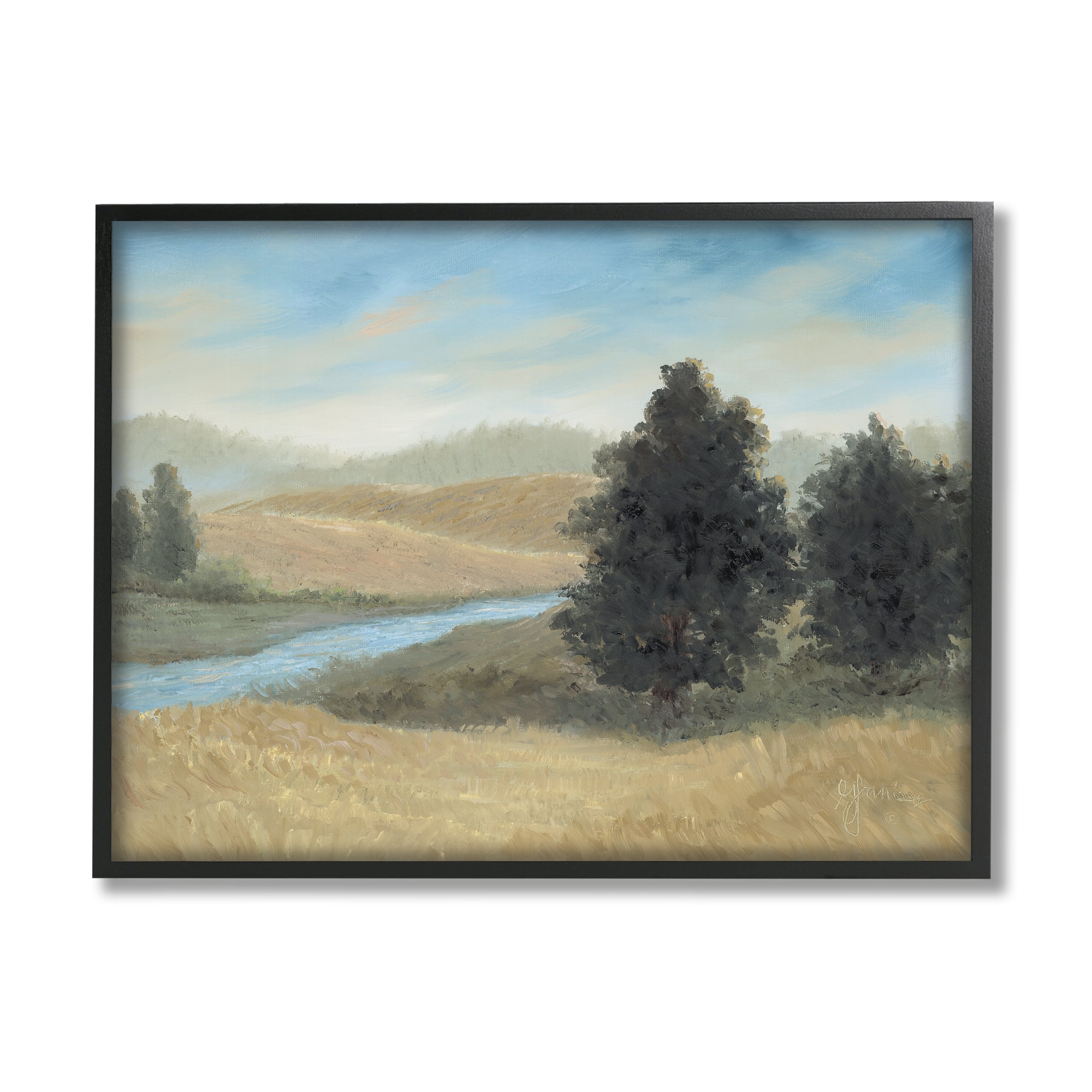 Stupell Industries Rural Creek Landscape Landscape Painting Black Framed Art Print Wall Art, 30 x 24
