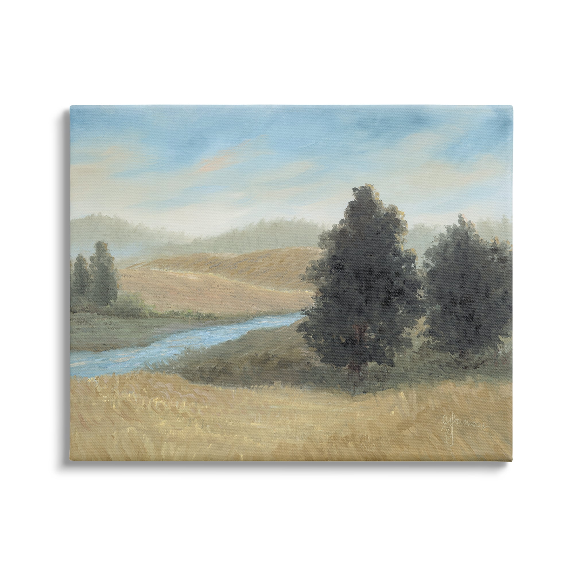 Stupell Industries Rural Creek Landscape Landscape Painting Gallery Wrapped Canvas Art Print Wall Art, 48 x 36