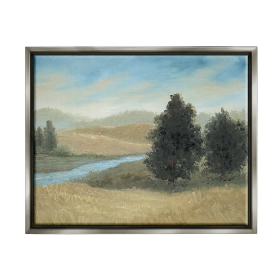 Stupell Industries Rural Creek Landscape Landscape Painting Gray Floater Framed Canvas Art Print Wall Art, 21 x 17