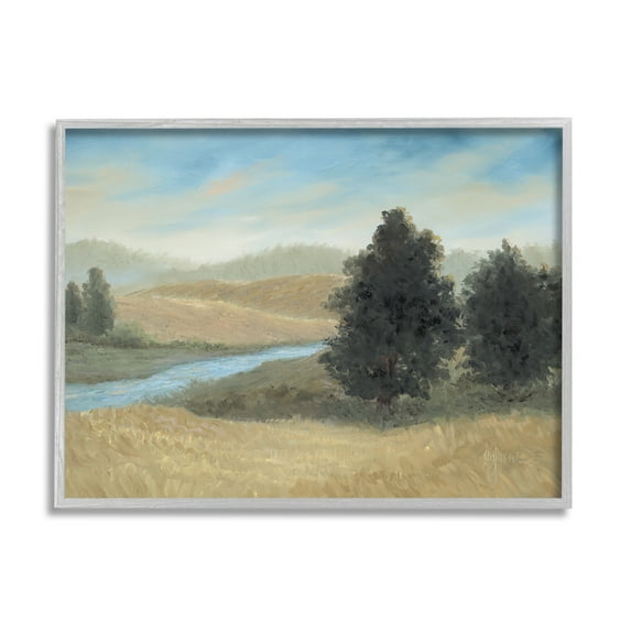 Stupell Industries Rural Creek Landscape Landscape Painting Gray Framed Art Print Wall Art, 20 x 16