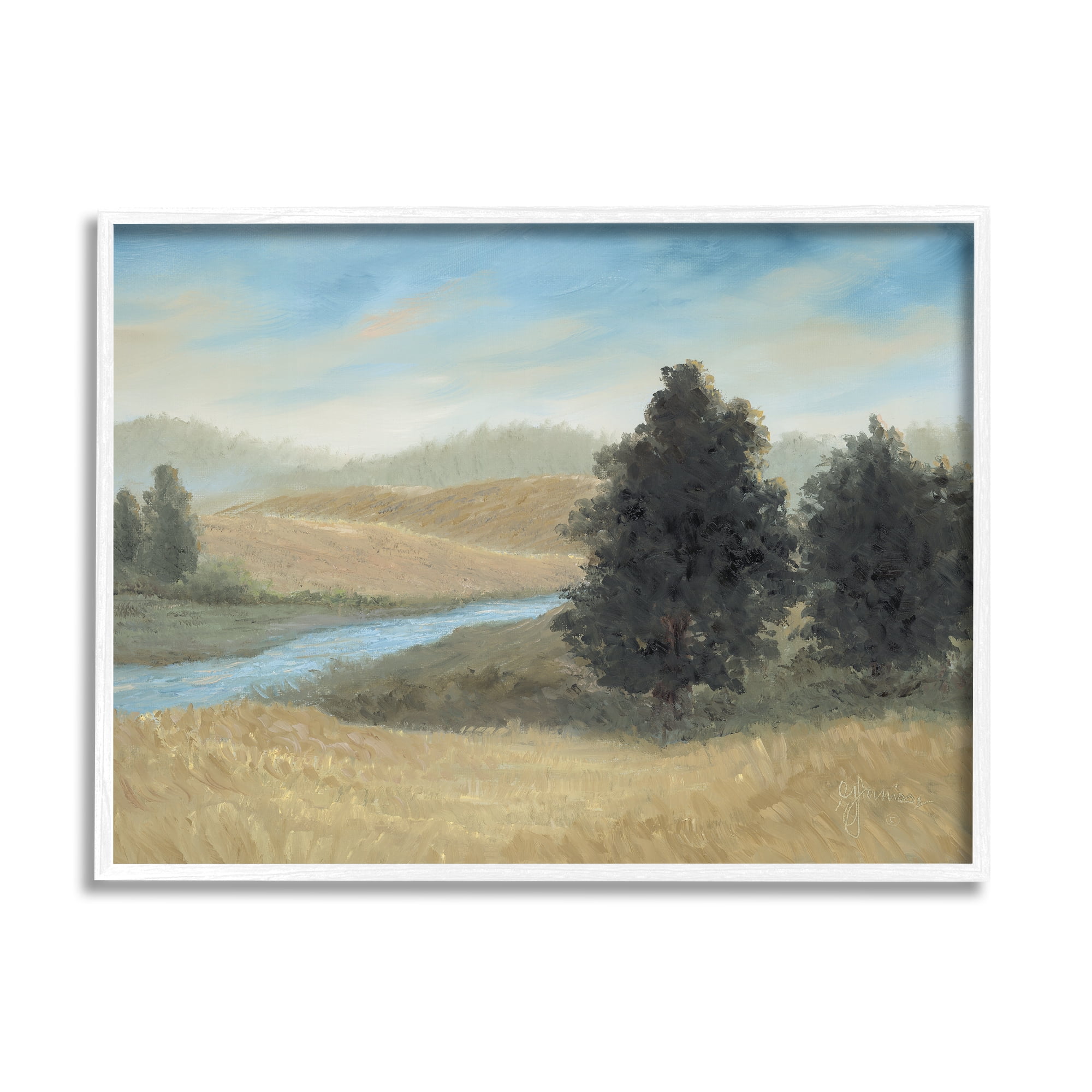 Stupell Industries Rural Creek Landscape Landscape Painting White Framed Art Print Wall Art, 20 x 16