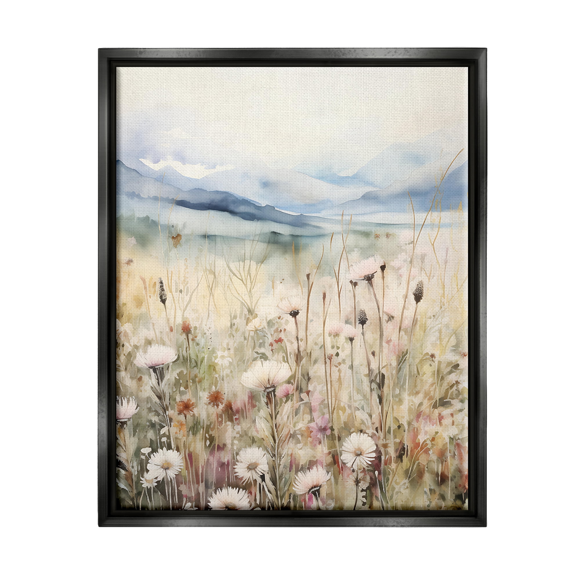Stupell Industries Rural Daisy Field Meadow Landscape Painting Black Floater Framed Canvas Art Print Wall Art, 25 x 31