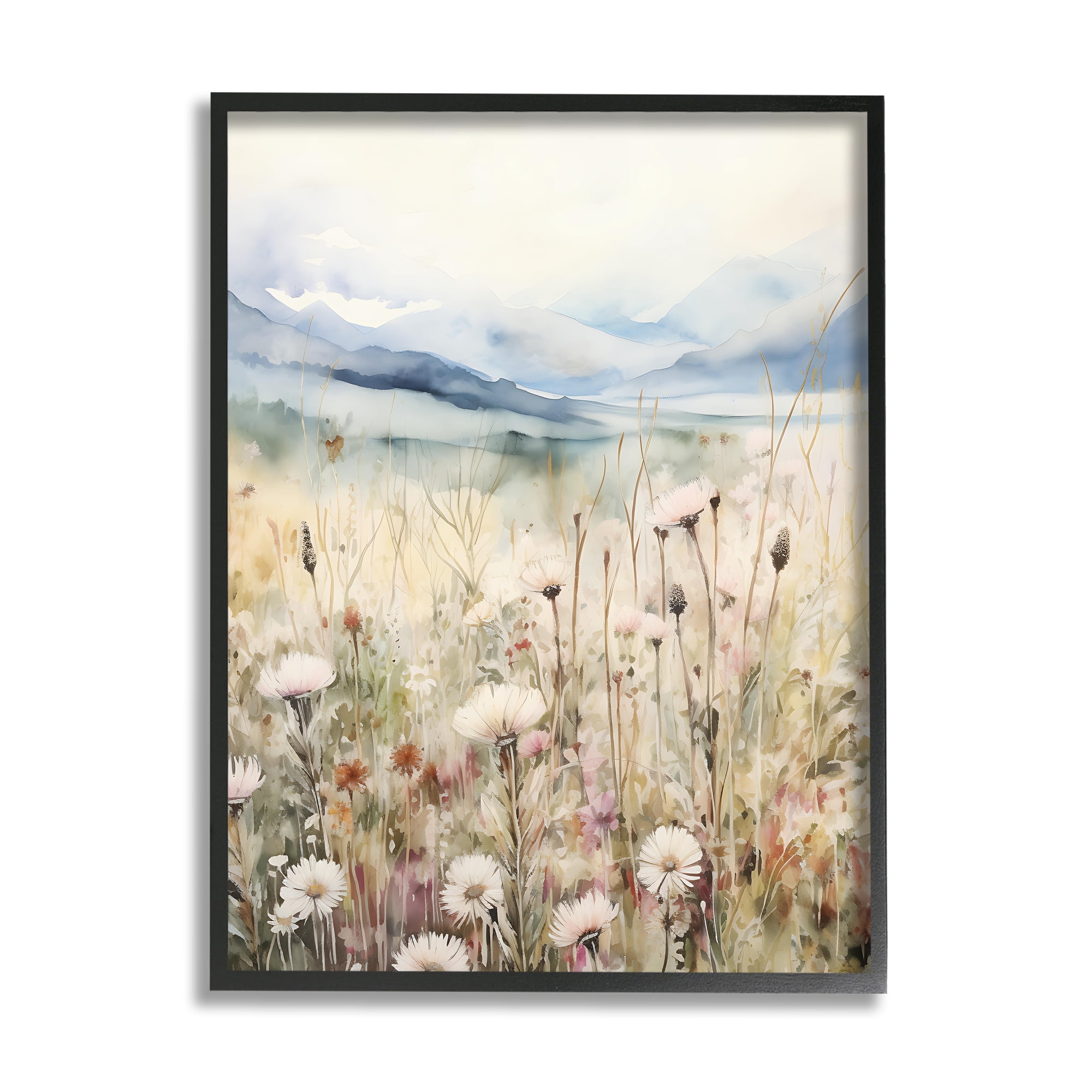 Stupell Industries Rural Daisy Field Meadow Landscape Painting Black Framed Art Print Wall Art, 16 x 20