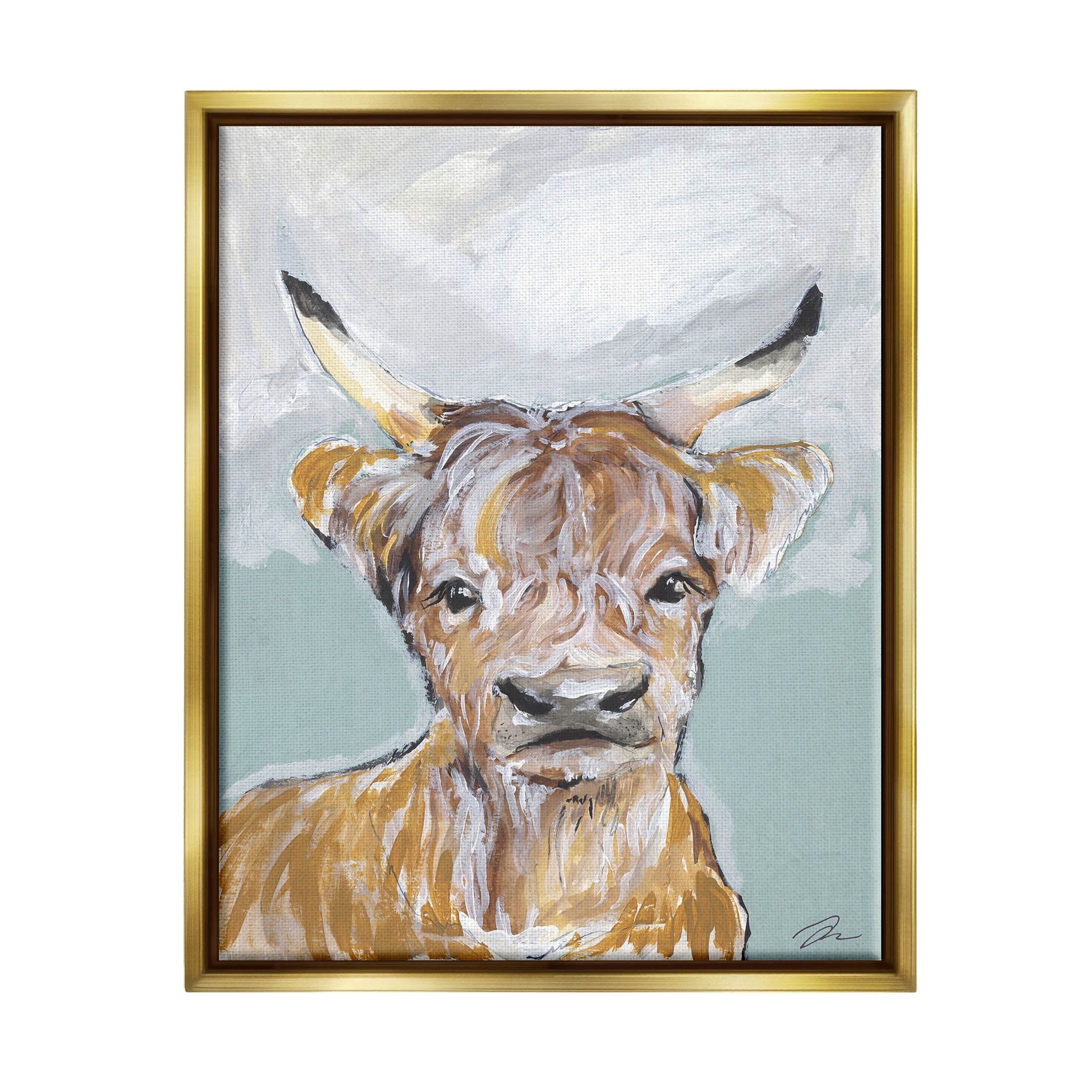 Stupell Industries Rural Farm Cattle Brushed Painting Painting Metallic Gold Floating Framed Canvas Print Wall Art, Design by Jessica Mingo