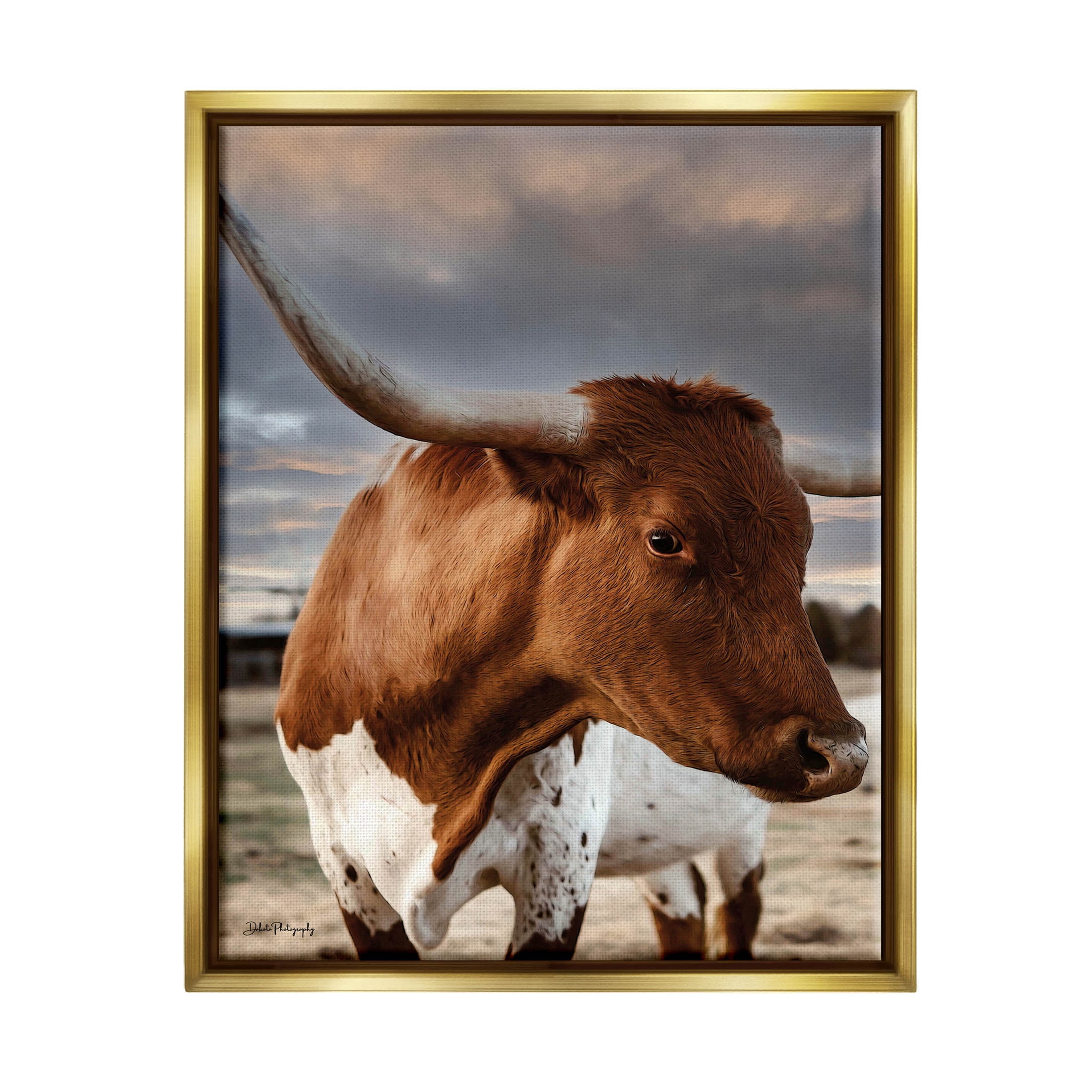Stupell Industries Rural Farm Cattle Cloudy Ranch Sky Photograph Metallic Gold Floating Framed Canvas Print Wall Art, Design by Dakota Diener