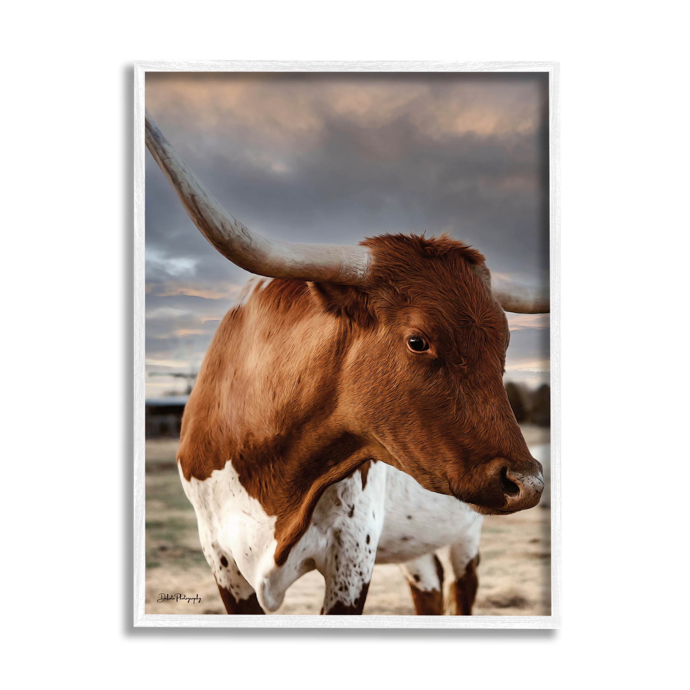 Stupell Industries Rural Farm Cattle Cloudy Ranch Sky Photograph White Framed Art Print Wall Art, Design by Dakota Diener