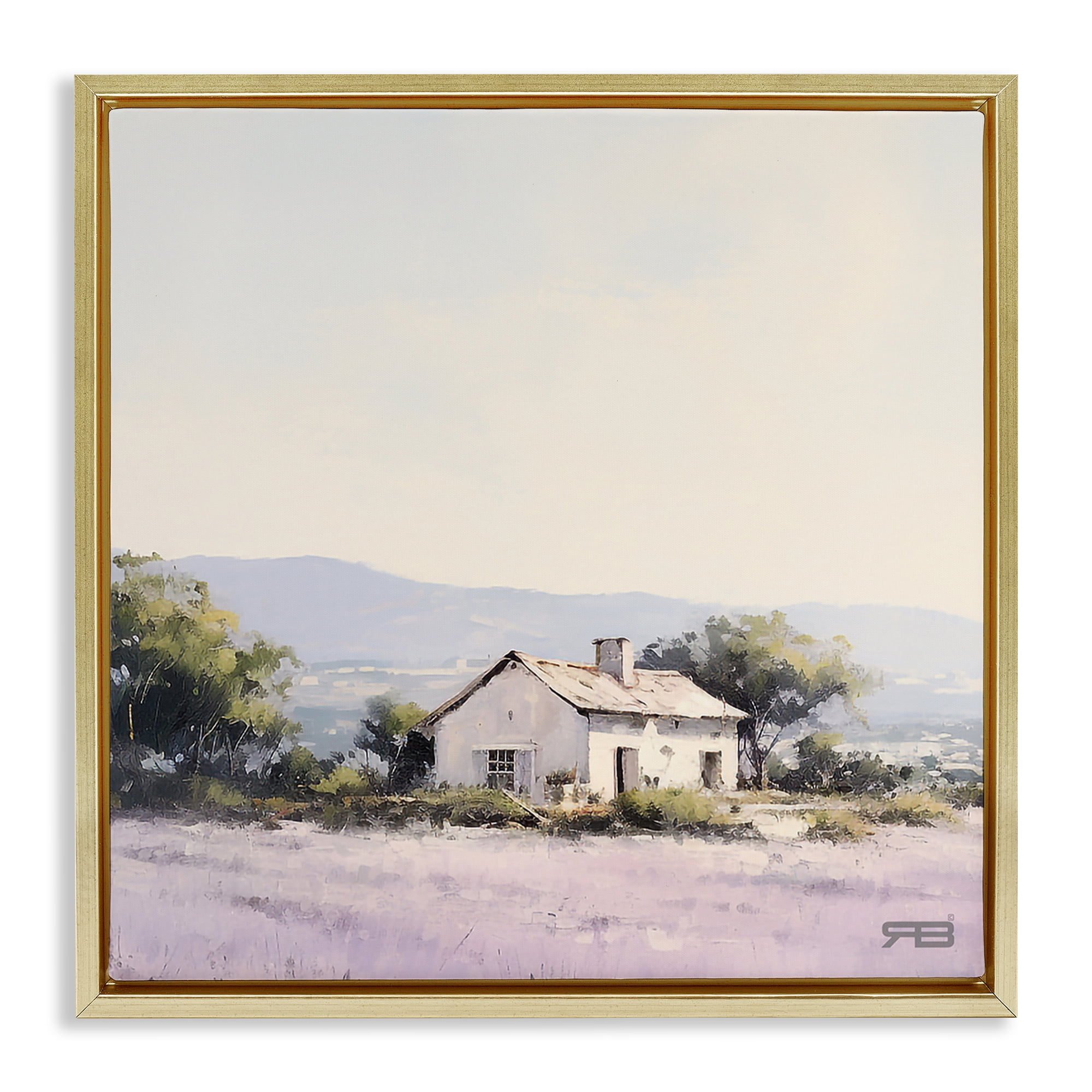 Stupell Industries Rural Farm Horizon Landscape & Nature Painting Gold Floater Framed Canvas Art Print Wall Art, 25 x 25