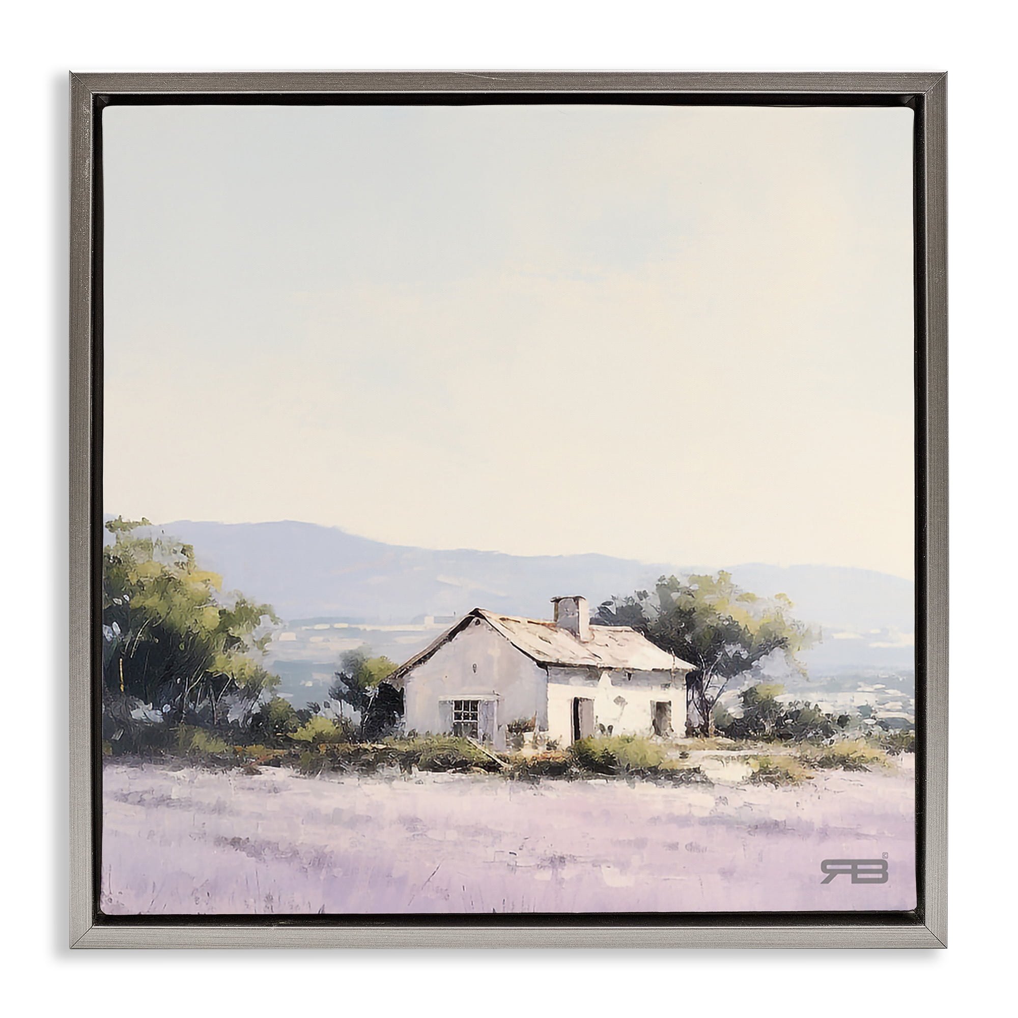 Stupell Industries Rural Farm Horizon Landscape & Nature Painting Gray Floater Framed Canvas Art Print Wall Art, 25 x 25