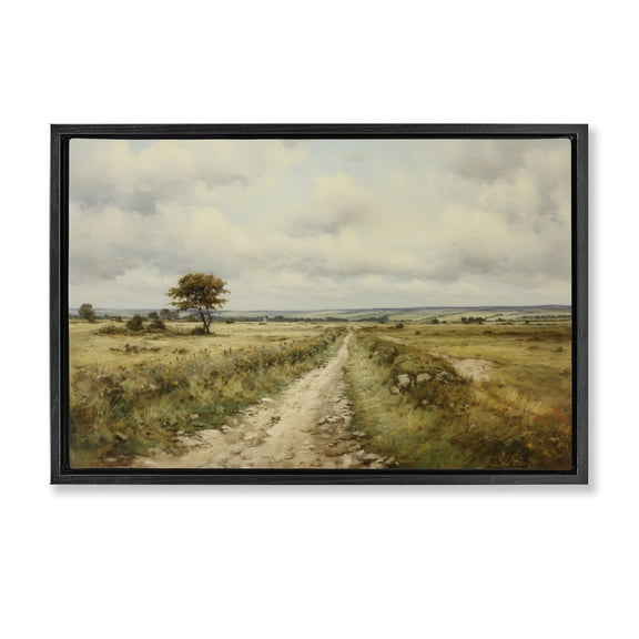 Stupell Industries Rural Farm Road Landscape & Nature Painting Black Floater Framed Canvas Art Print Wall Art, 25 x 17