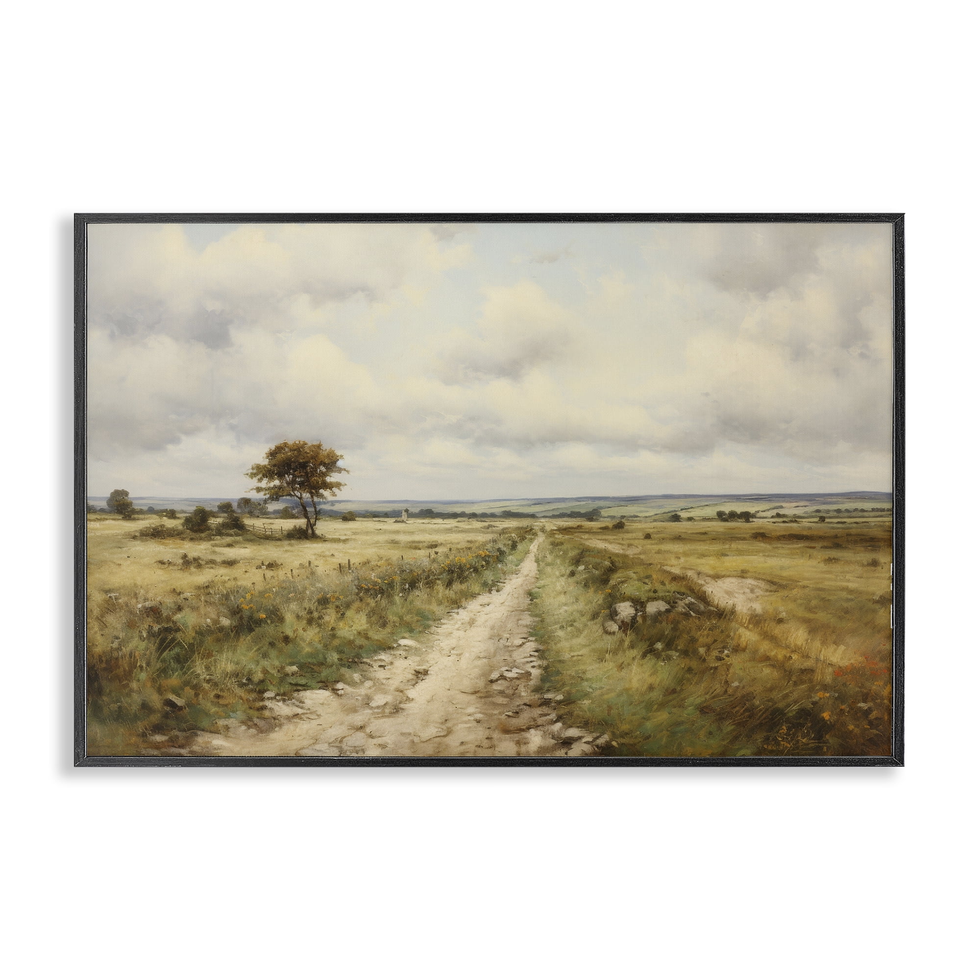 Stupell Industries Rural Farm Road Landscape & Nature Painting Black Framed Art Print Wall Art, 30 x 20