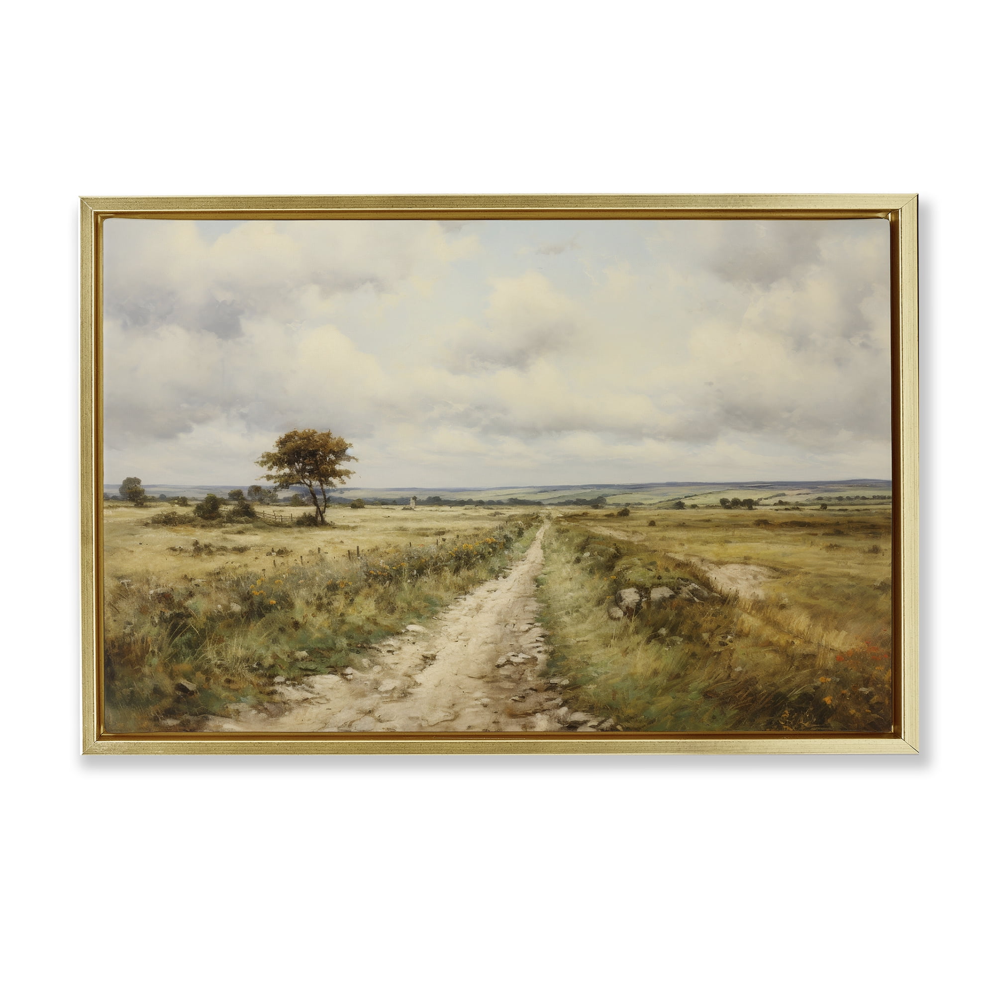 Stupell Industries Rural Farm Road Landscape & Nature Painting Gold Floater Framed Canvas Art Print Wall Art, 25 x 17