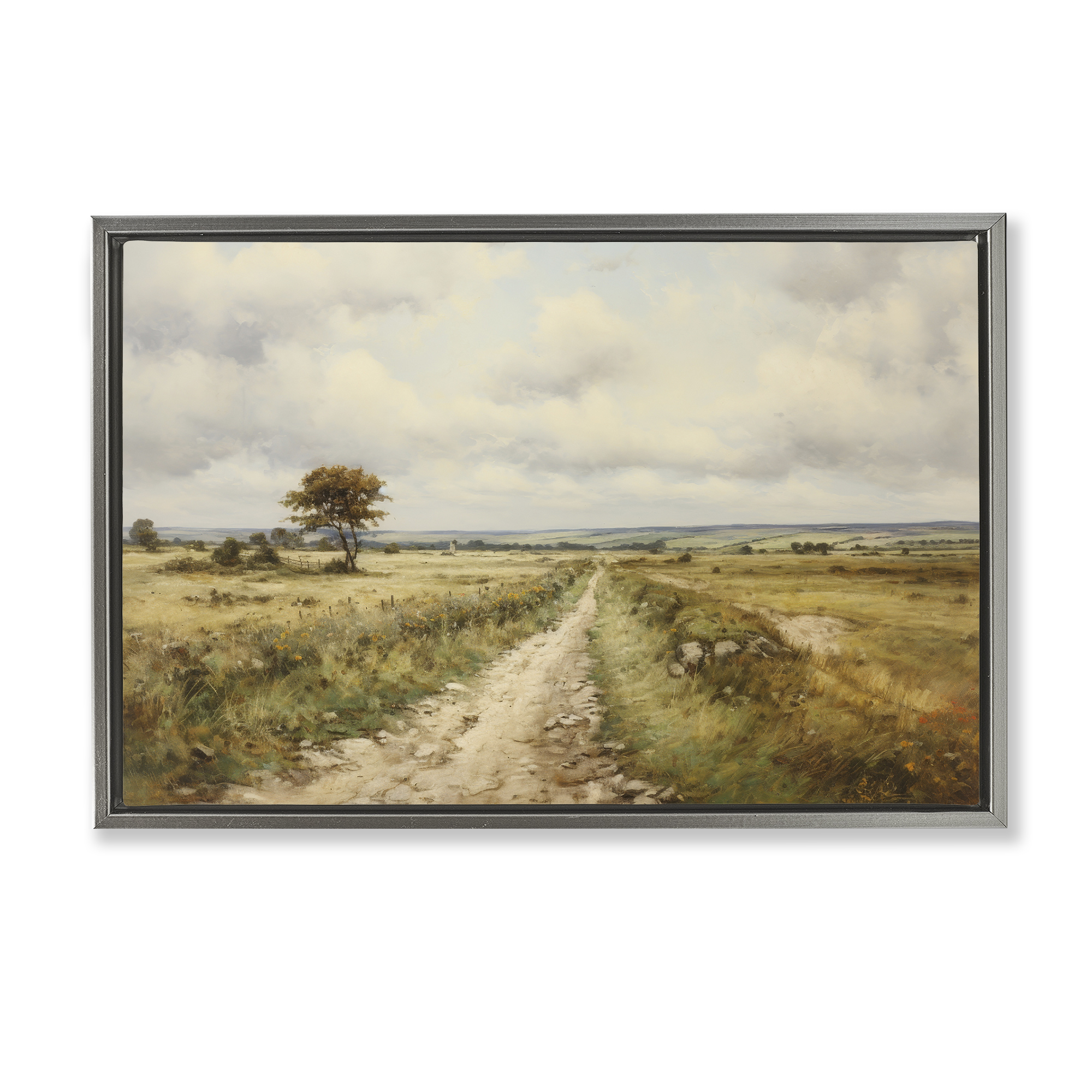 Stupell Industries Rural Farm Road Landscape & Nature Painting Gray Floater Framed Canvas Art Print Wall Art, 31 x 21