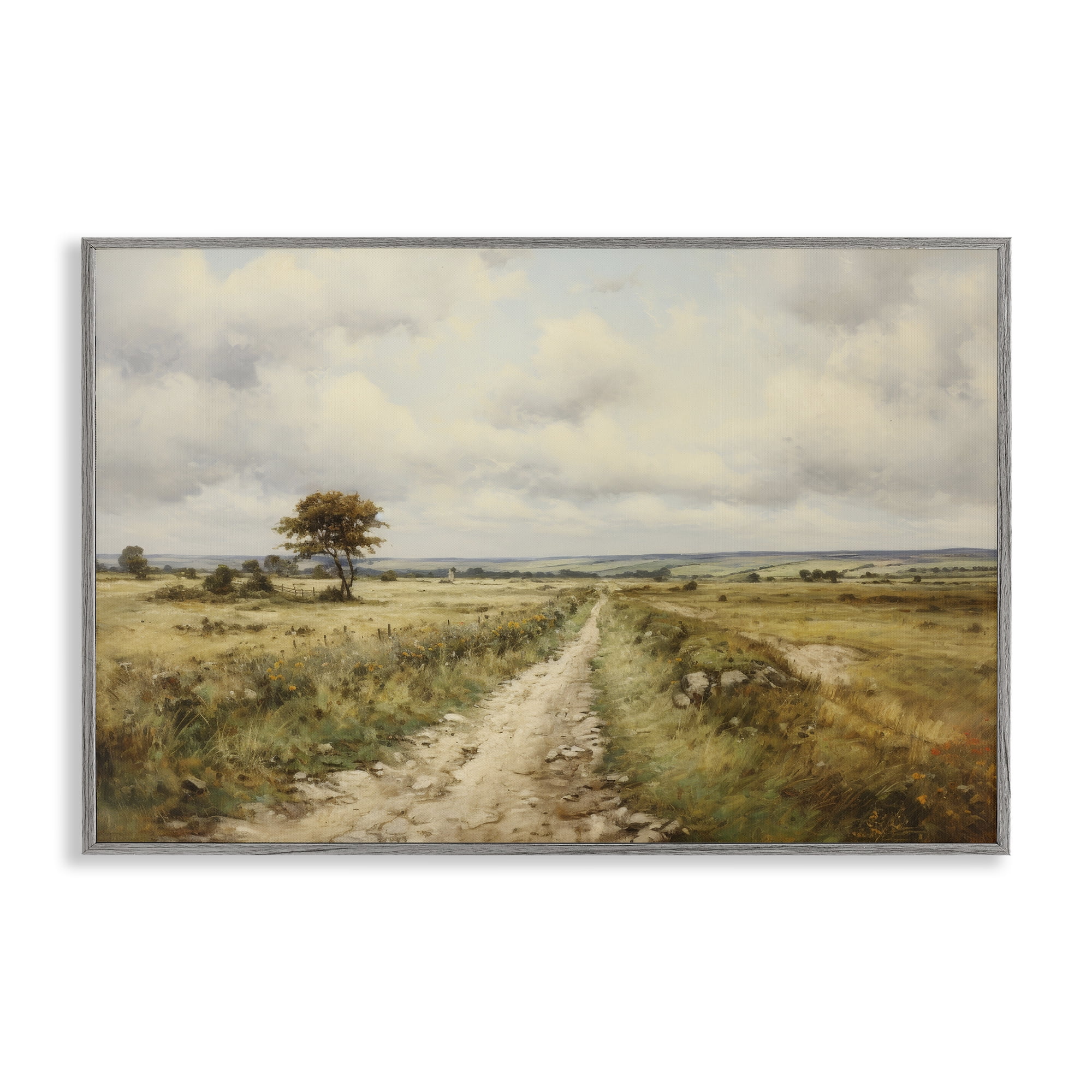 Stupell Industries Rural Farm Road Landscape & Nature Painting Gray Framed Art Print Wall Art, 18 x 12