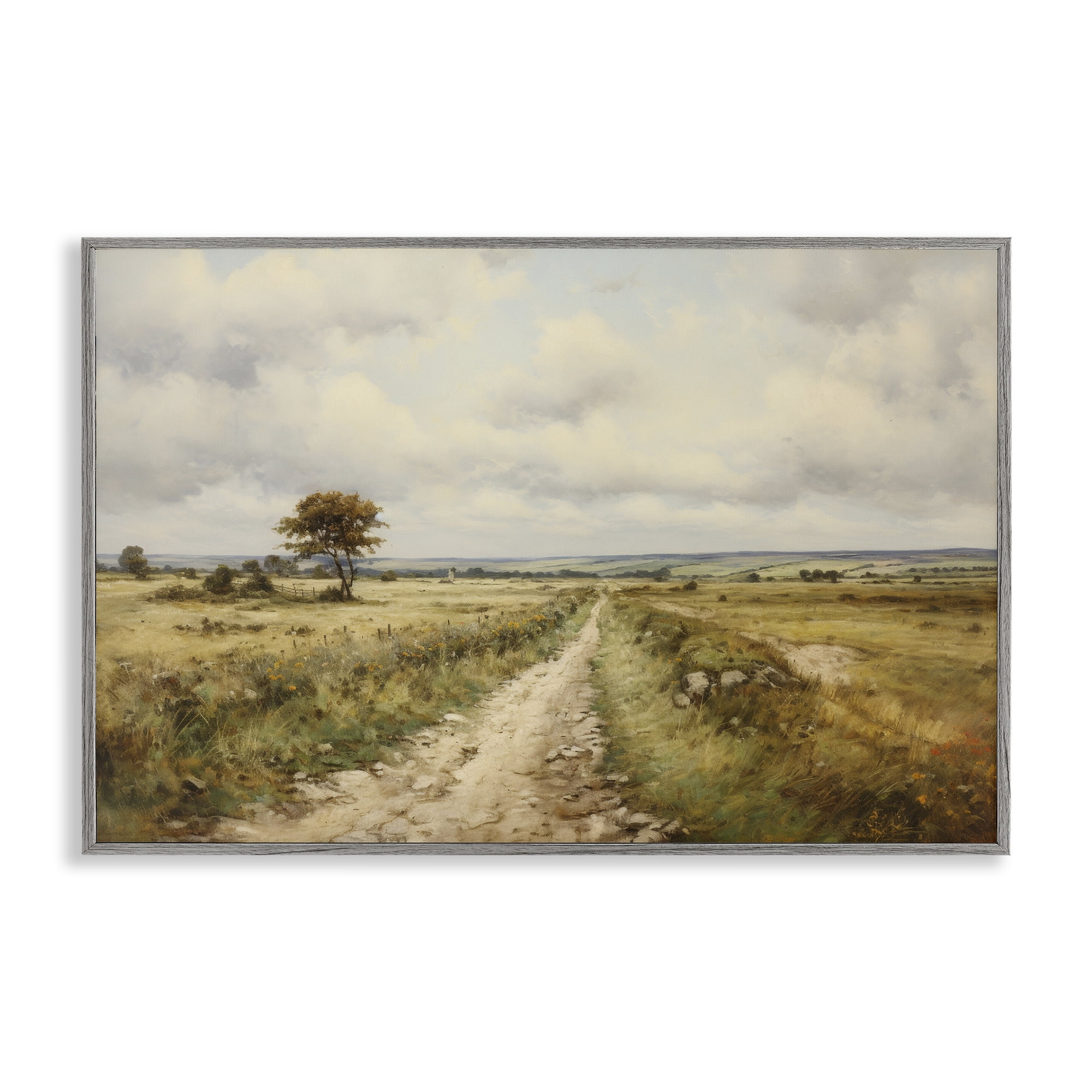 Stupell Industries Rural Farm Road Landscape & Nature Painting Gray Framed Art Print Wall Art, 30 x 20
