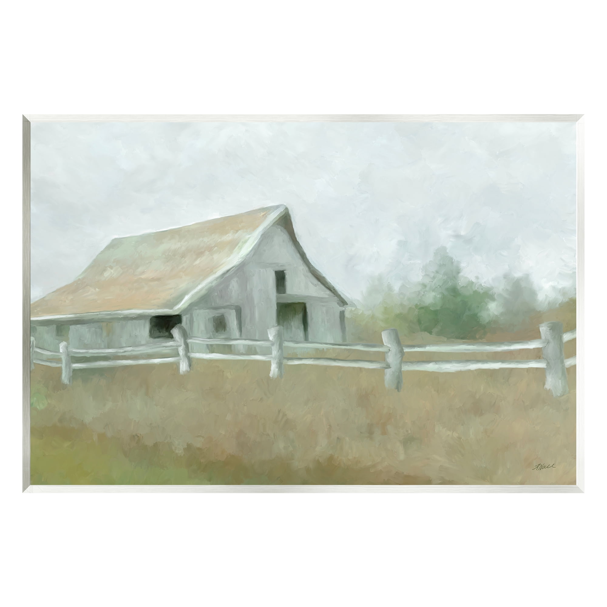 Stupell Industries Rural Farmland Fence Nature Painting Unframed Art Print Wall Art, 19 x 13