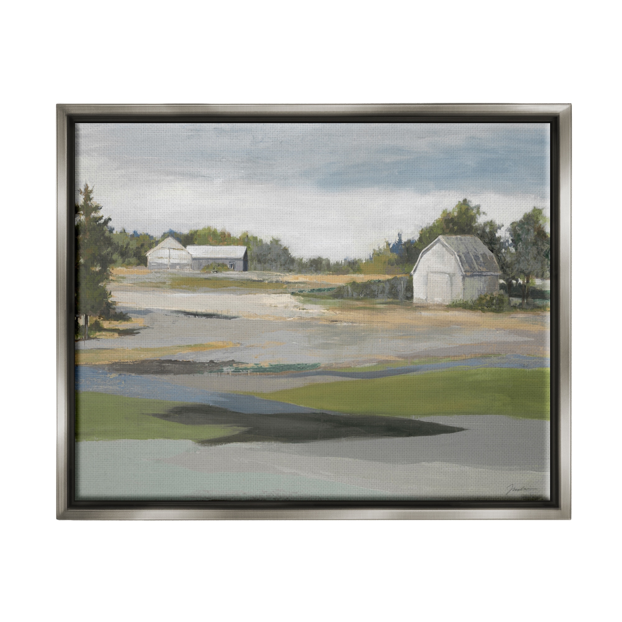 Stupell Industries Rural Farmland Vast Country Barn Agricultural Field Painting Luster Gray Floating Framed Canvas Print Wall Art, Design by Liz Jardine