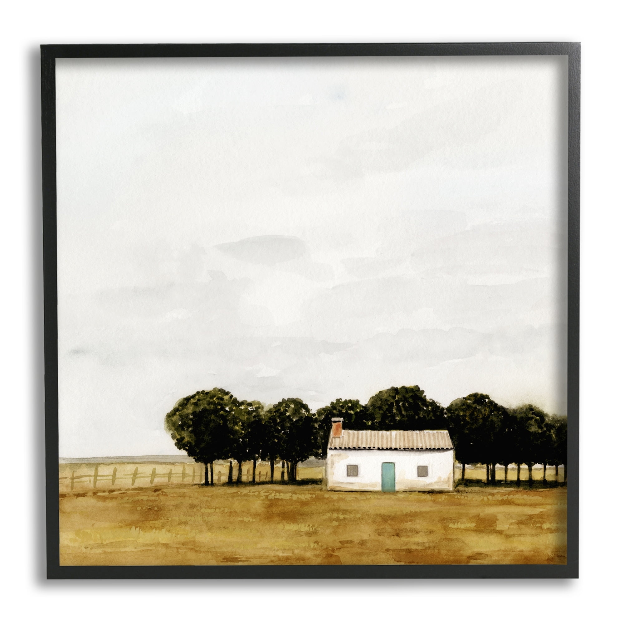 Stupell Industries Rural Fenced Shack Minimalistic Rainy Countryside Trees Grassland ,12 x 12, Design by Victoria Borges