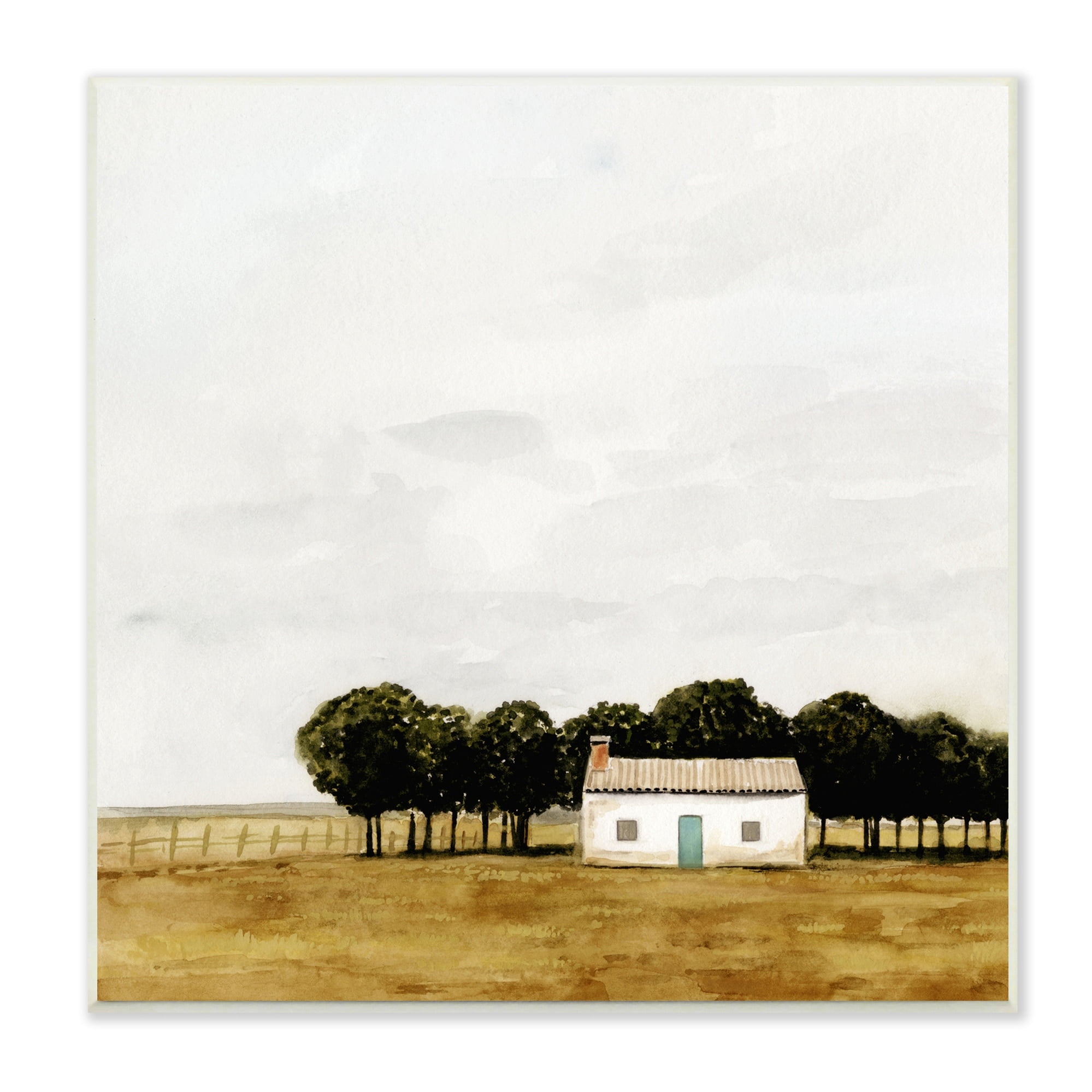 Stupell Industries Rural Fenced Shack Minimalistic Rainy Countryside Trees Grassland ,12 x 12, Design by Victoria Borges