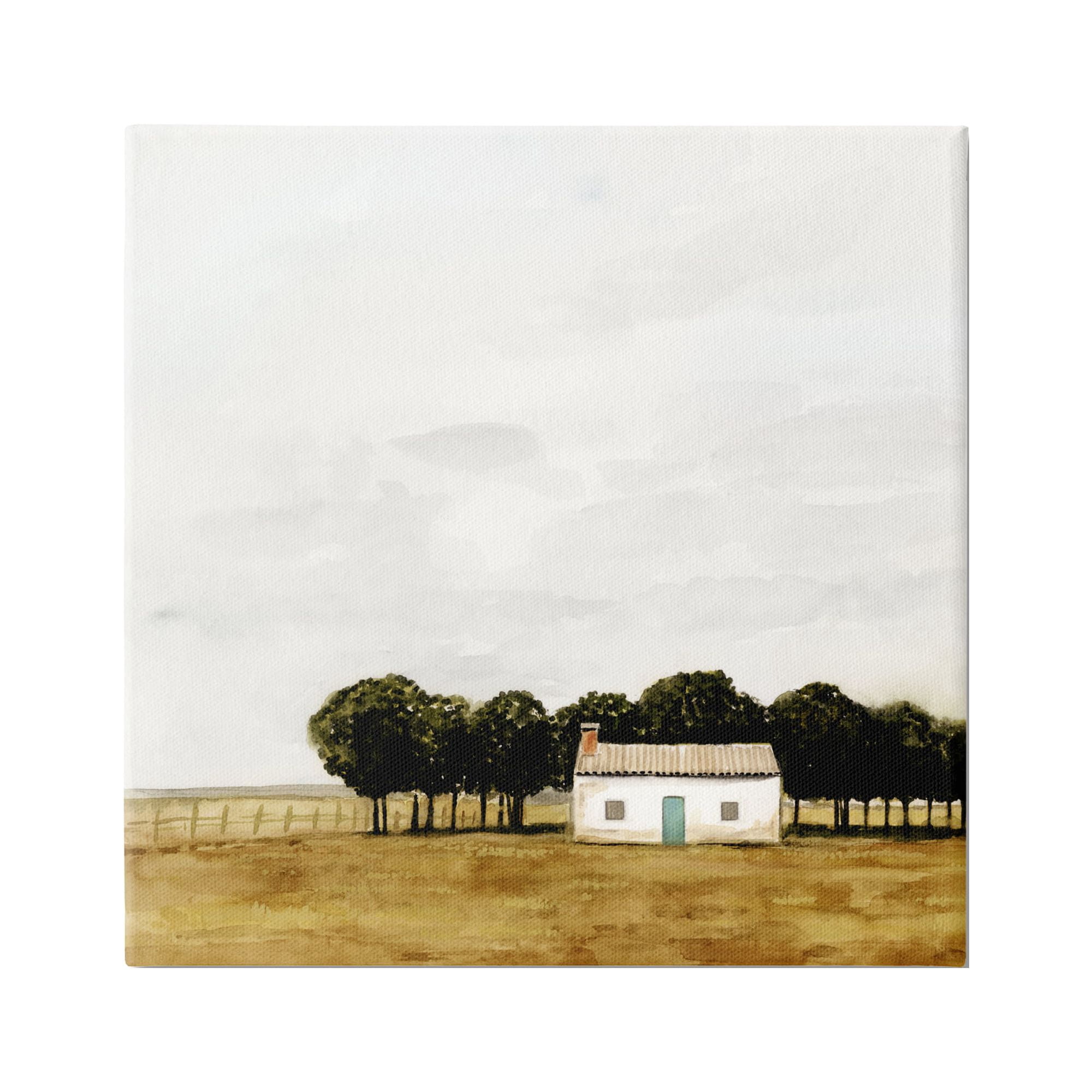 Stupell Industries Rural Fenced Shack Minimalistic Rainy Countryside Trees Grassland ,17 x 17, Design by Victoria Borges