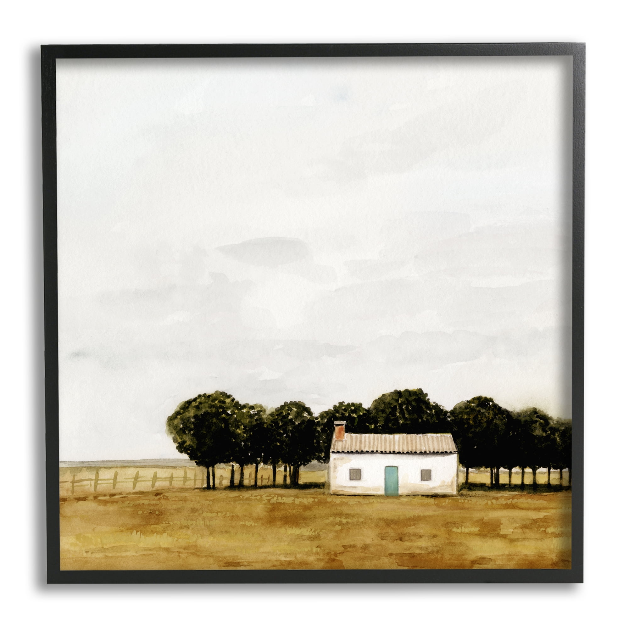 Stupell Industries Rural Fenced Shack Minimalistic Rainy Countryside Trees Grassland ,24 x 24, Design by Victoria Borges
