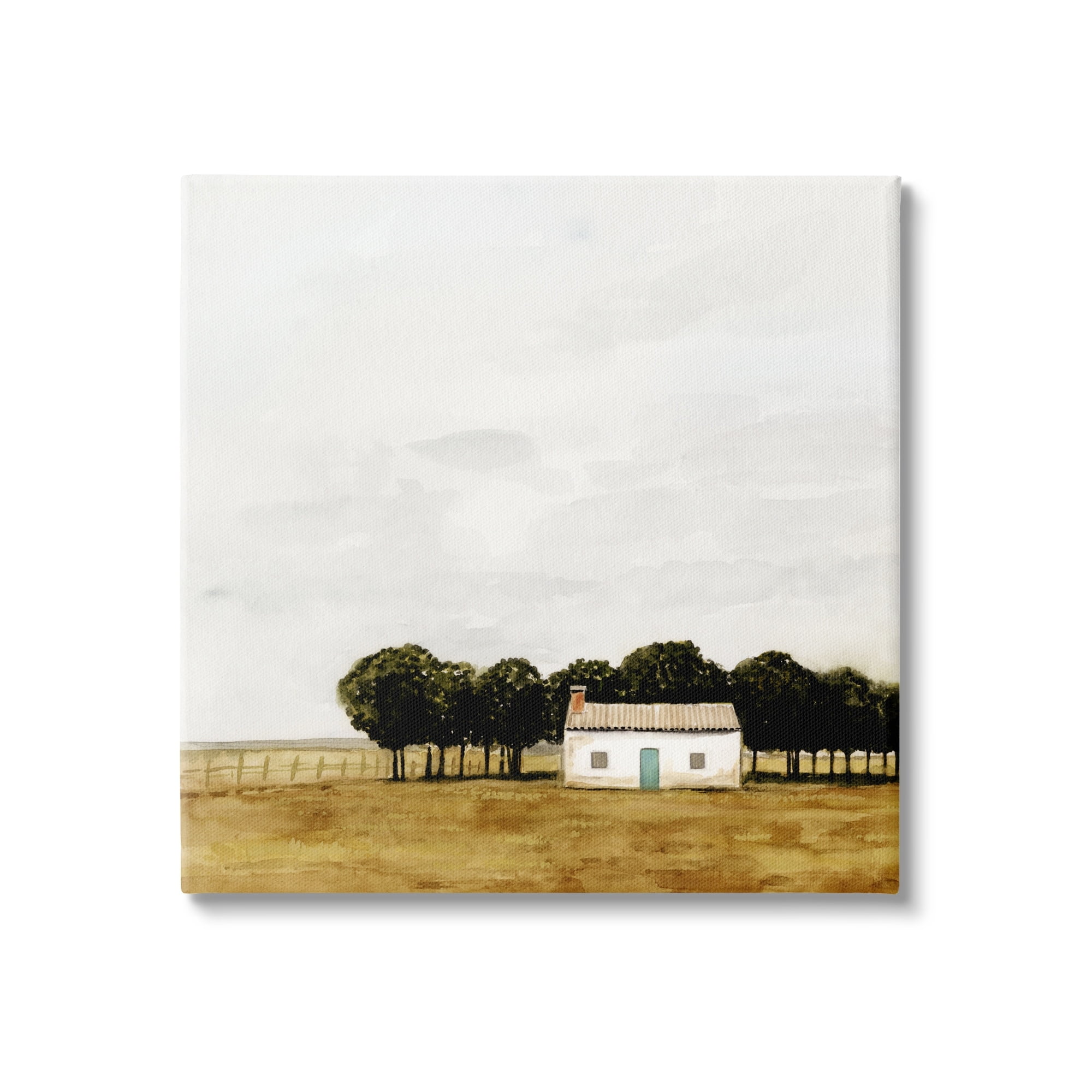 Stupell Industries Rural Fenced Shack Minimalistic Rainy Countryside Trees Grassland ,24 x 24, Design by Victoria Borges
