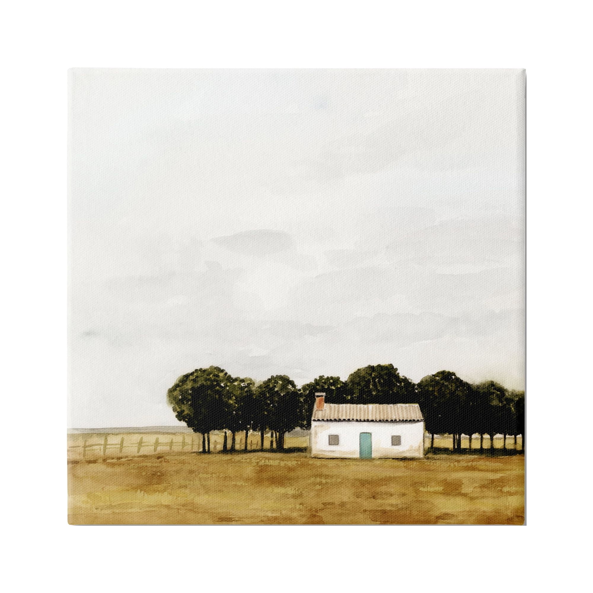 Stupell Industries Rural Fenced Shack Minimalistic Rainy Countryside Trees Grassland ,36 x 36, Design by Victoria Borges