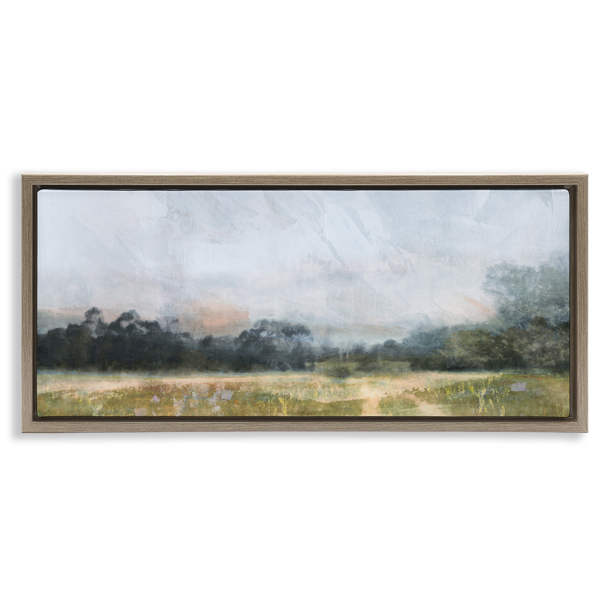Stupell Industries Rural Field Abstract Landscape Landscape Painting Brown Floater Framed Canvas Art Print Wall Art, 31 x 14