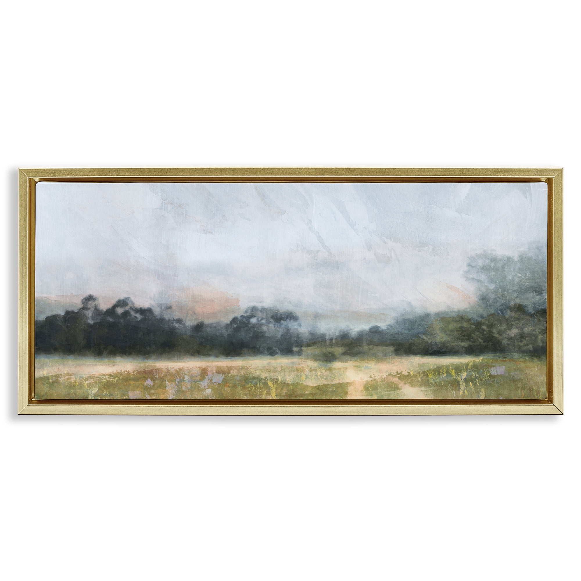 Stupell Industries Rural Field Abstract Landscape Landscape Painting Gold Floater Framed Canvas Art Print Wall Art, 25 x 11