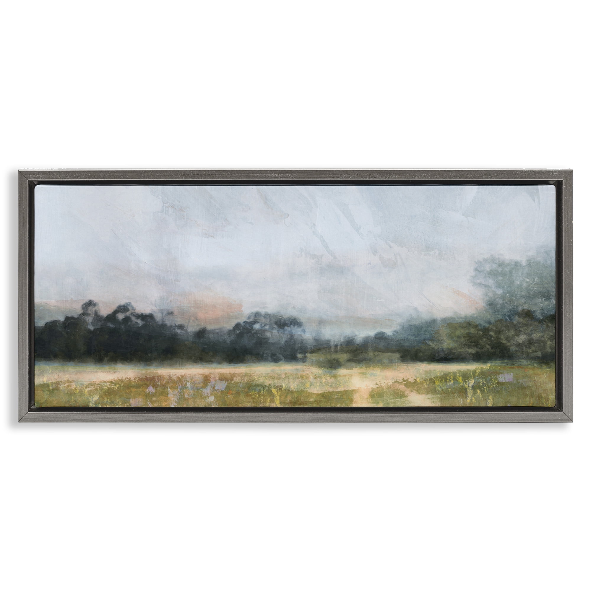 Stupell Industries Rural Field Abstract Landscape Landscape Painting Gray Floater Framed Canvas Art Print Wall Art, 25 x 11