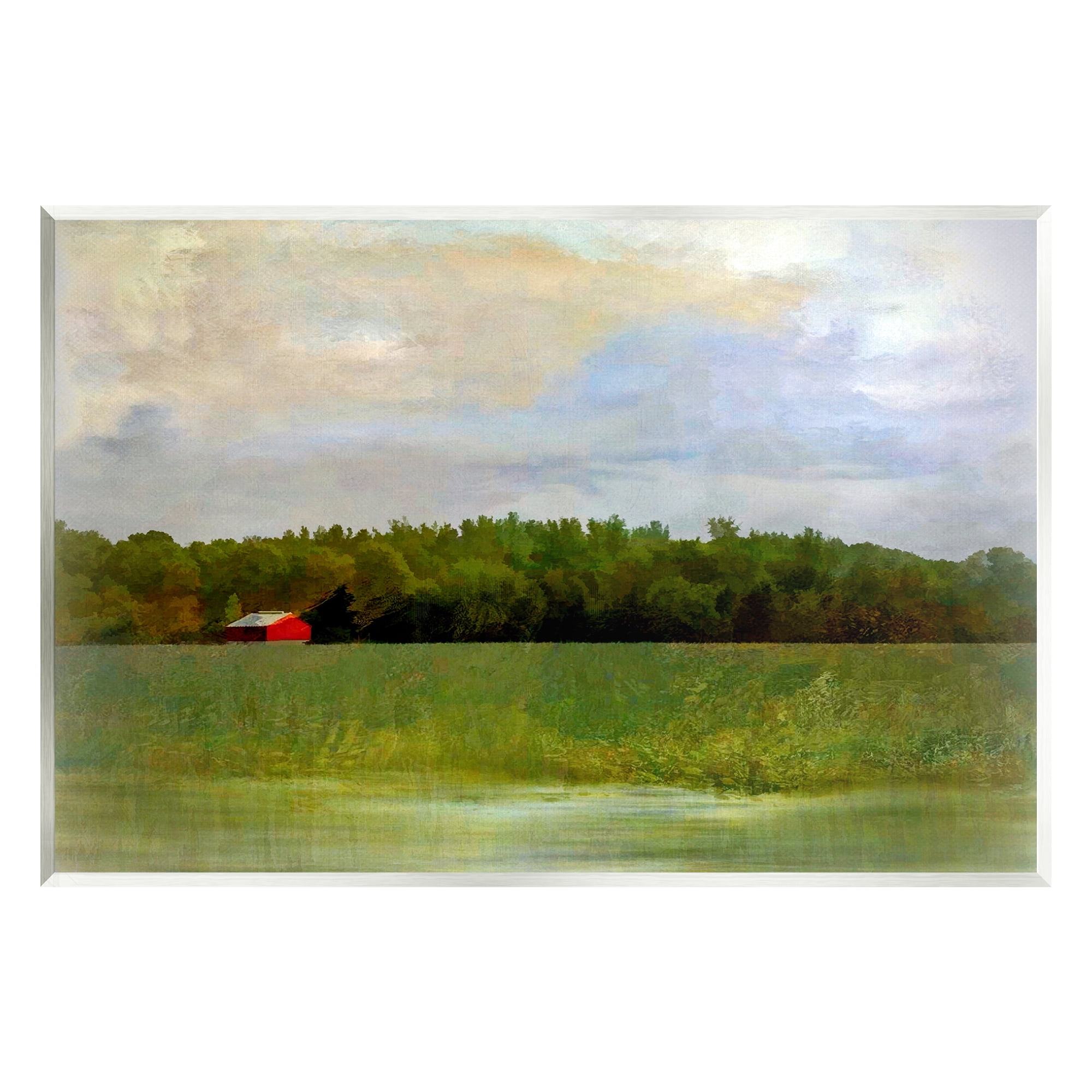 Stupell Industries Rural Field Red Cabin Landscape Landscape Painting Unframed Art Print Wall Art