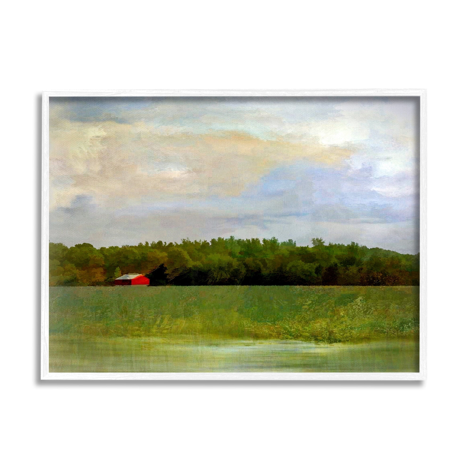 Stupell Industries Rural Field Red Cabin Landscape Landscape Painting White Framed Art Print Wall Art