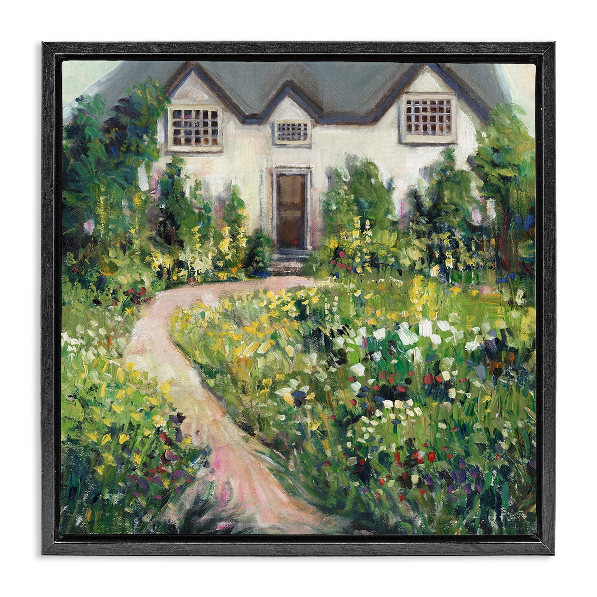 Stupell Industries Rural Floral Cottage Garden Blooms Travel & Places Painting Black Floater Framed Canvas Art Print Wall Art, 25 x 25