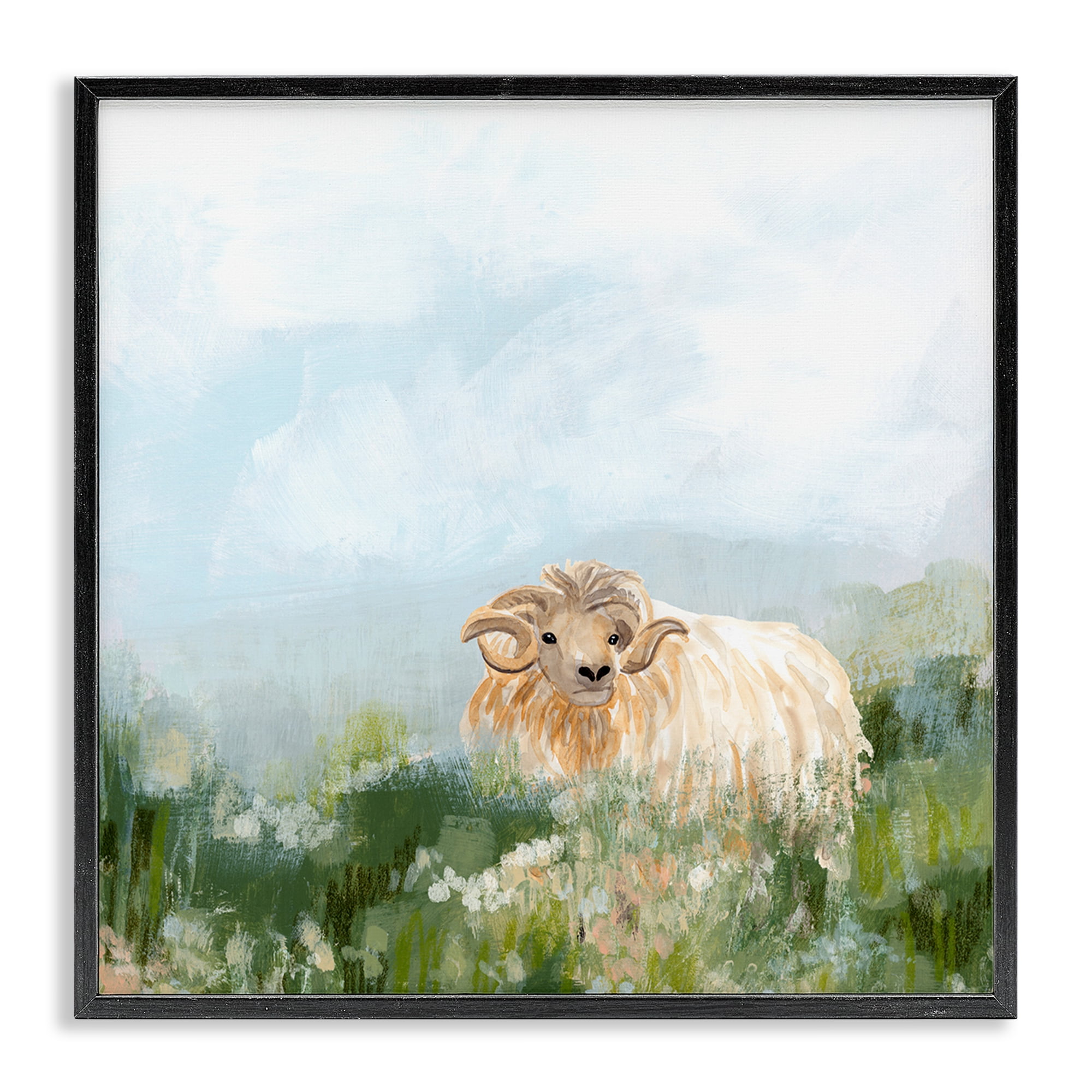 Stupell Industries Rural Goat in Meadow Animals & Insects Painting Black Framed Art Print Wall Art, 17 x 17