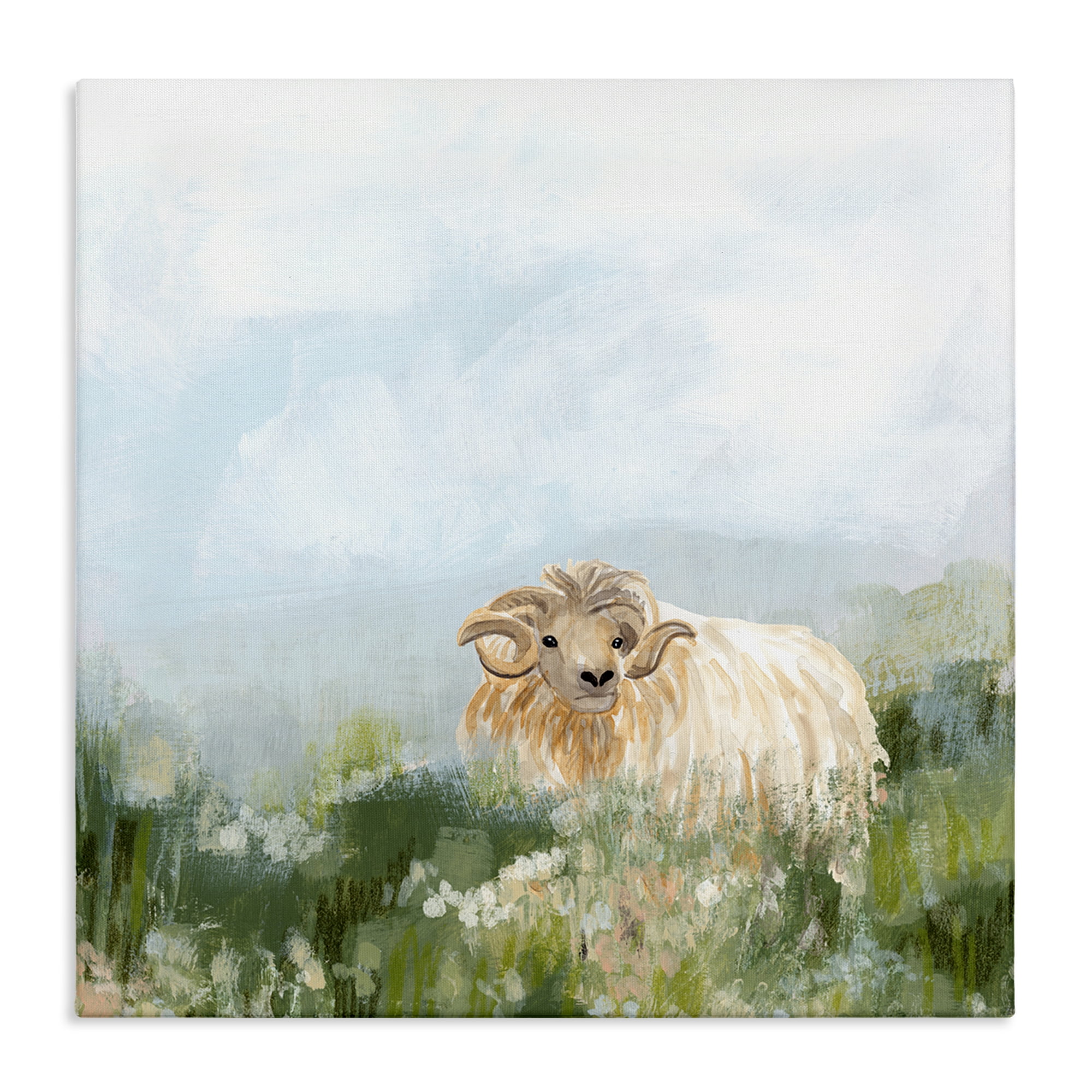 Stupell Industries Rural Goat in Meadow Animals & Insects Painting Gallery Wrapped Canvas Art Print Wall Art, 30 x 30