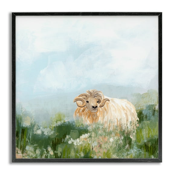 Stupell Industries Rural Goat in Meadow Animals & Insects Painting Gray Framed Art Print Wall Art, 17 x 17