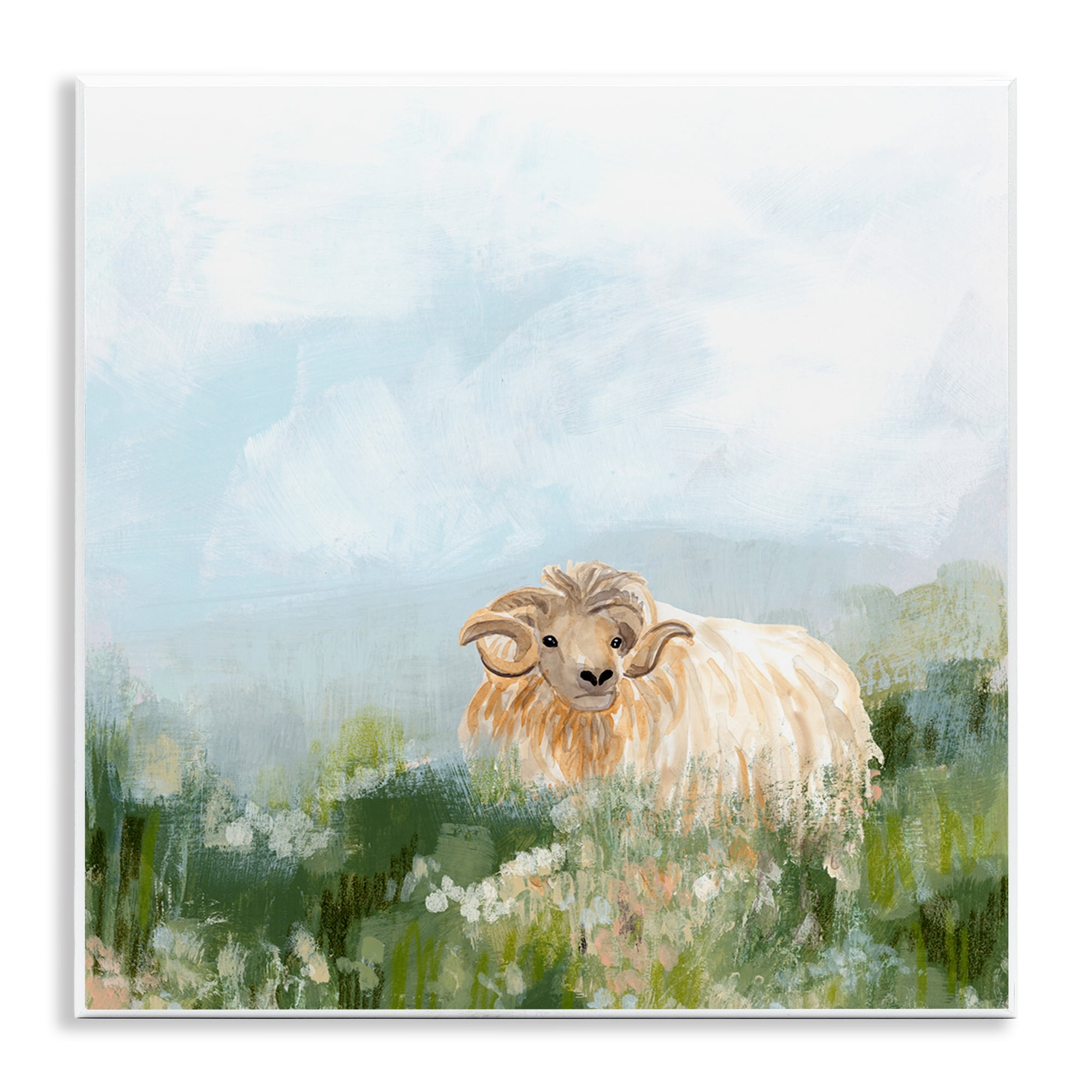 Stupell Industries Rural Goat in Meadow Animals & Insects Painting Unframed Art Print Wall Art, 12 x 12