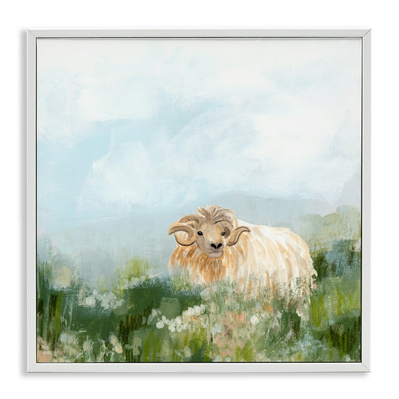Stupell Industries Rural Goat in Meadow Animals & Insects Painting White Framed Art Print Wall Art, 12 x 12